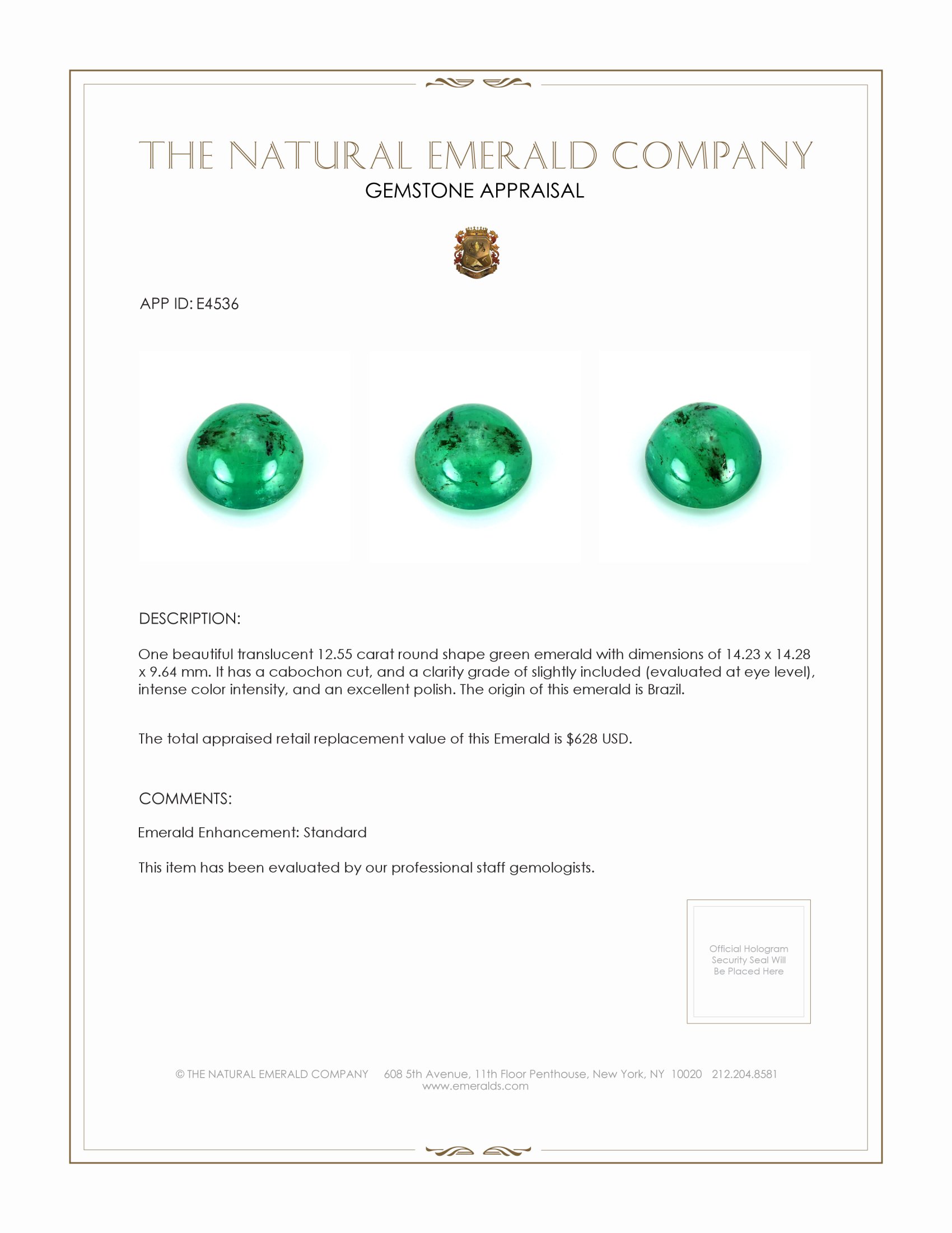 12.55 Ct. Cabochon Emerald from Brazil