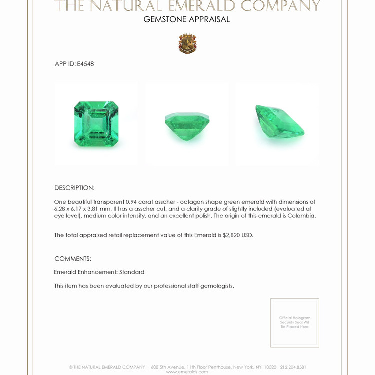 0.94 Ct. Emerald from Colombia