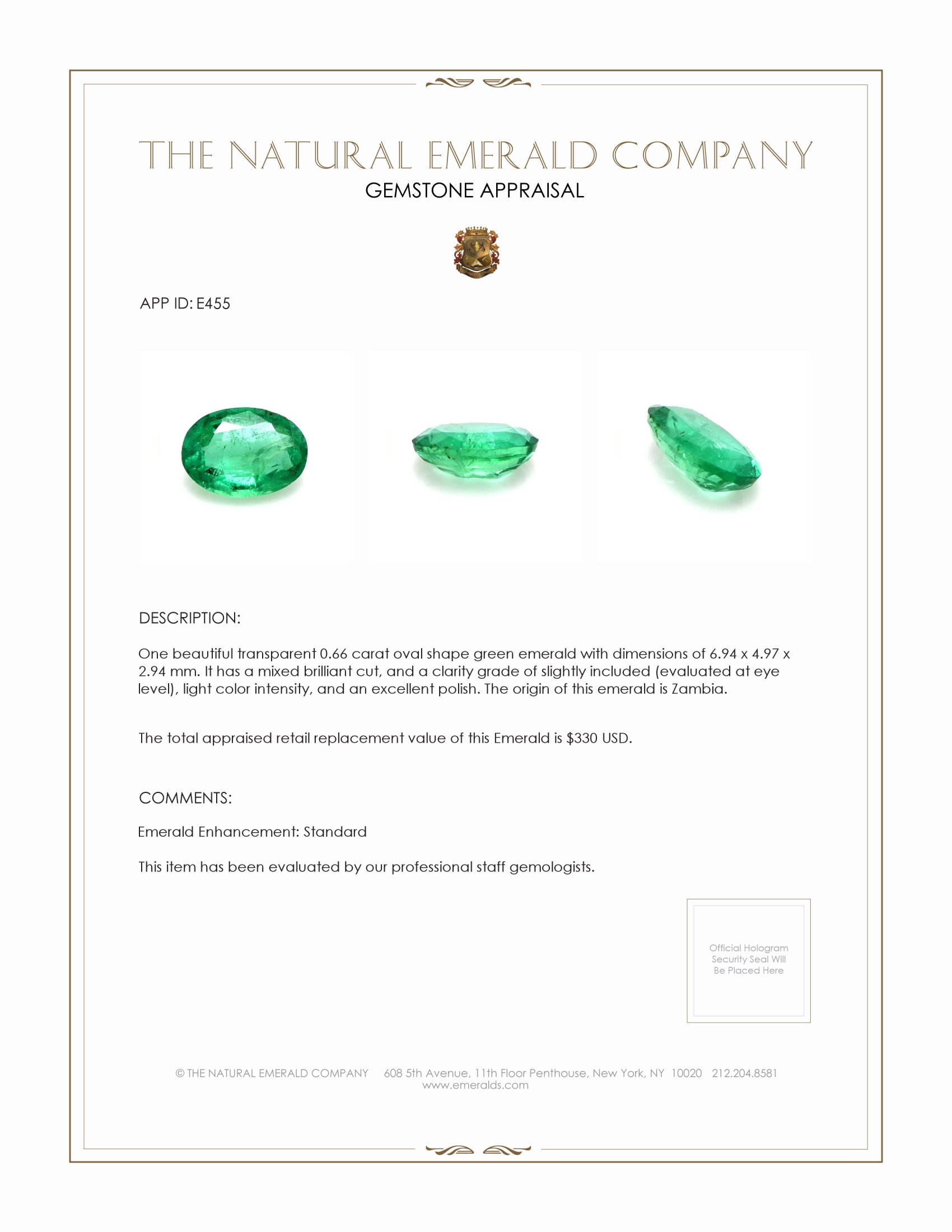 0.66 Ct. Emerald from Zambia
