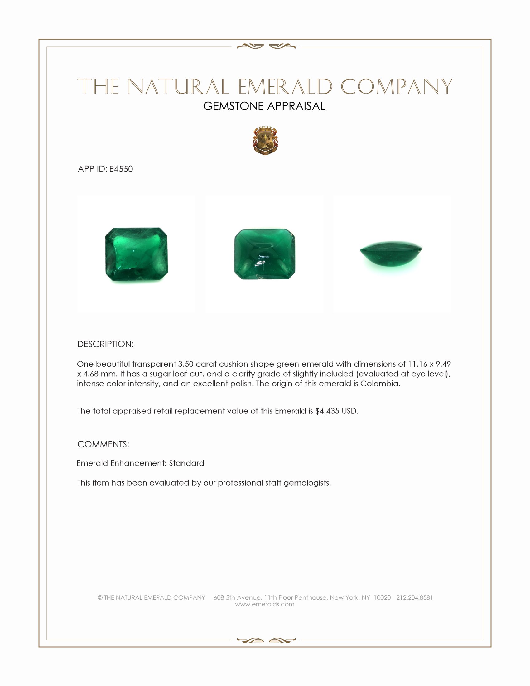3.50 Ct. Cabochon Emerald from Colombia