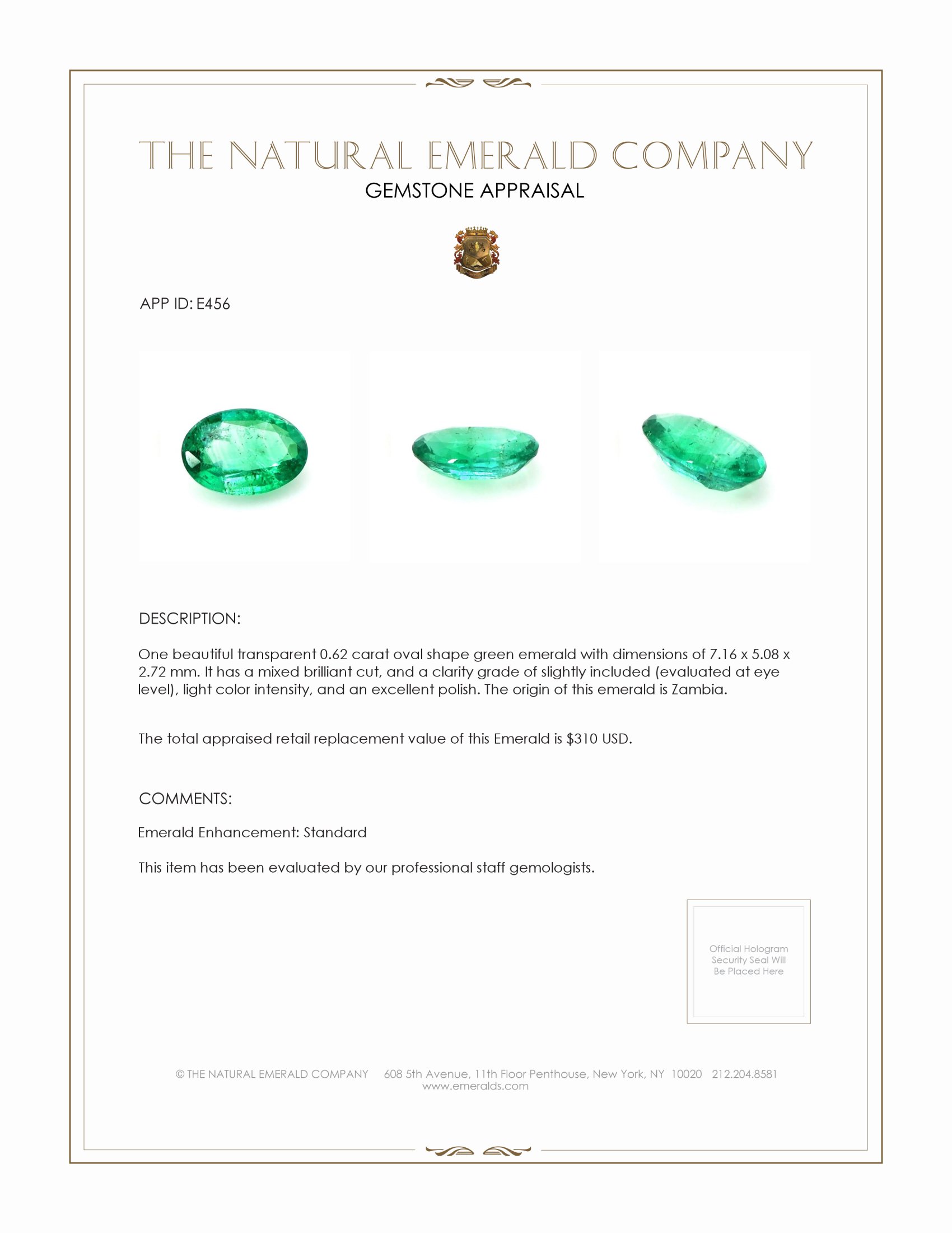 0.62 Ct. Emerald from Zambia