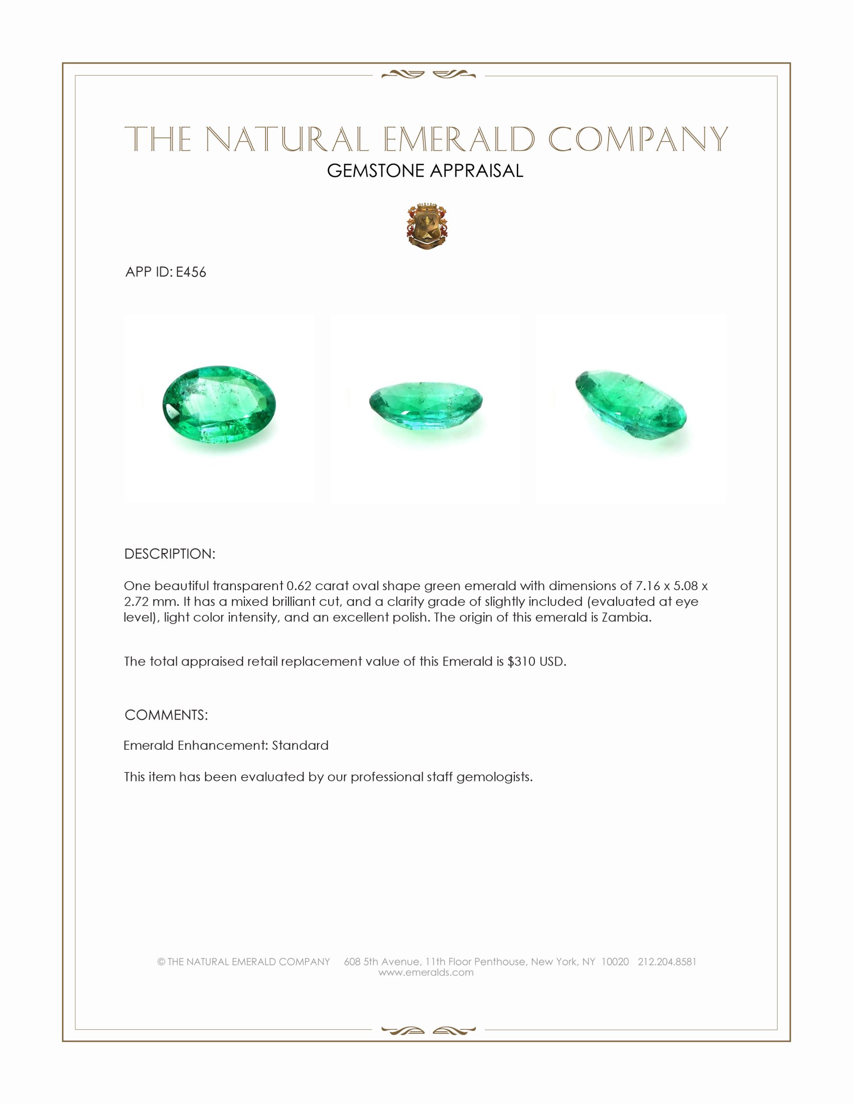 0.62 Ct. Emerald from Zambia