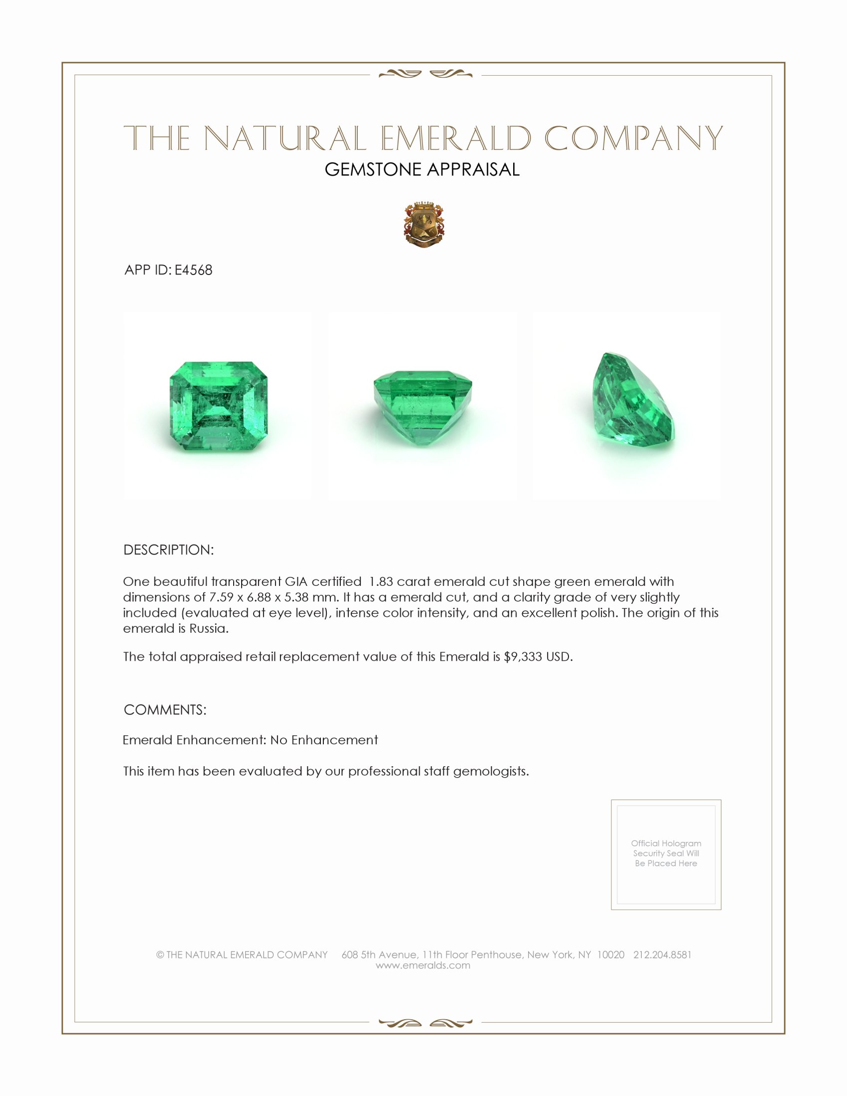 1.83 Ct. Emerald from Russia