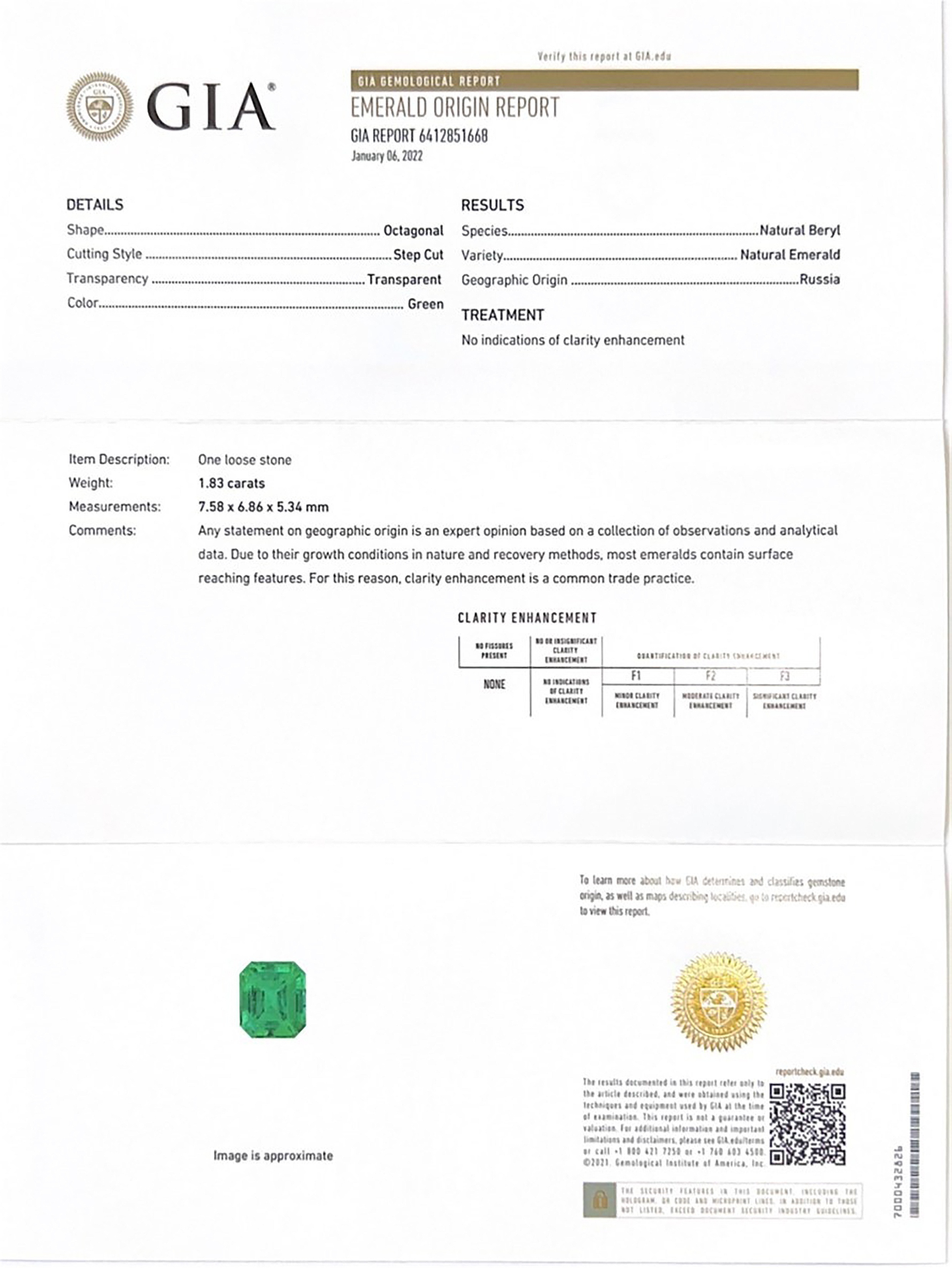 1.83 Ct. Emerald from Russia