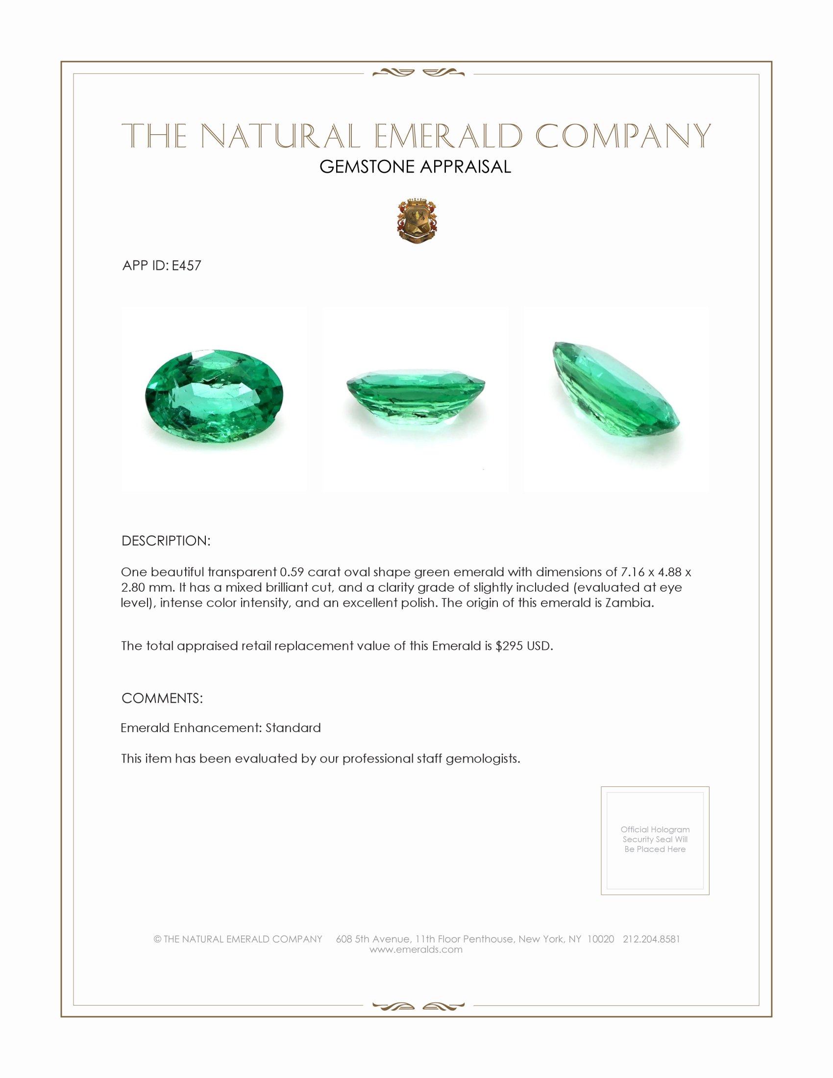 0.59 Ct. Emerald from Zambia
