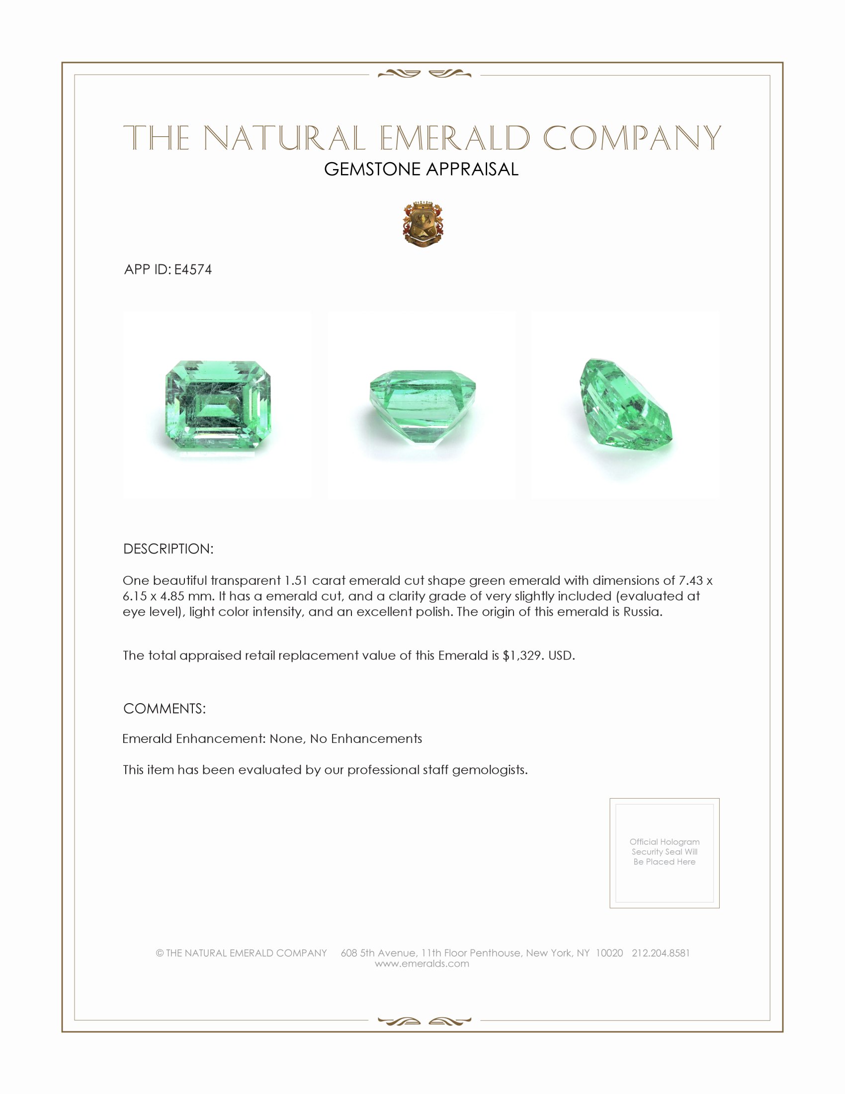 1.51 Ct. Emerald from Russia