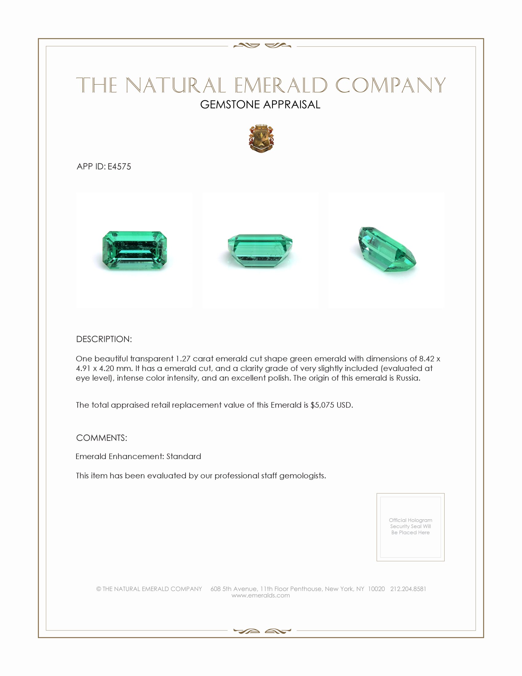 1.27 Ct. Emerald from Russia
