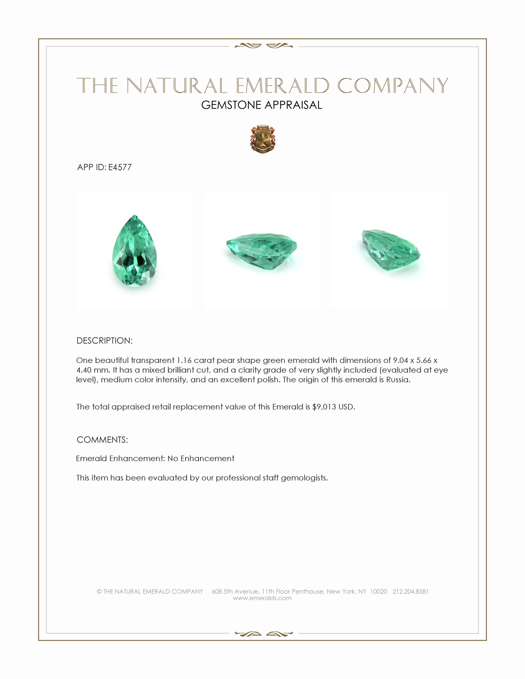 1.16 Ct. Emerald from Russia