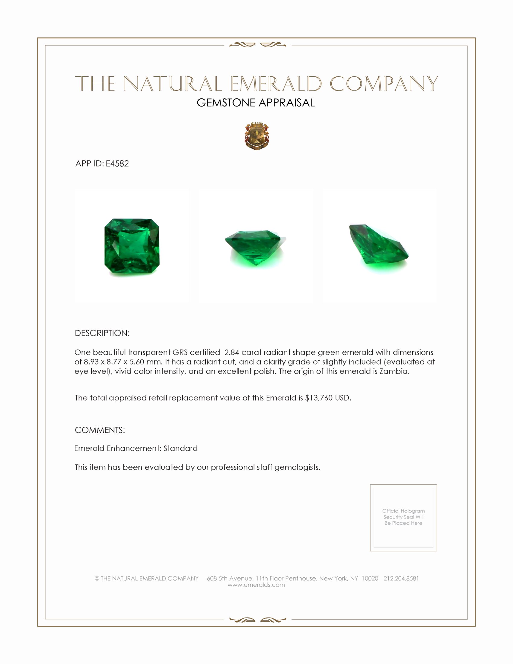 2.84 Ct. Emerald from Zambia