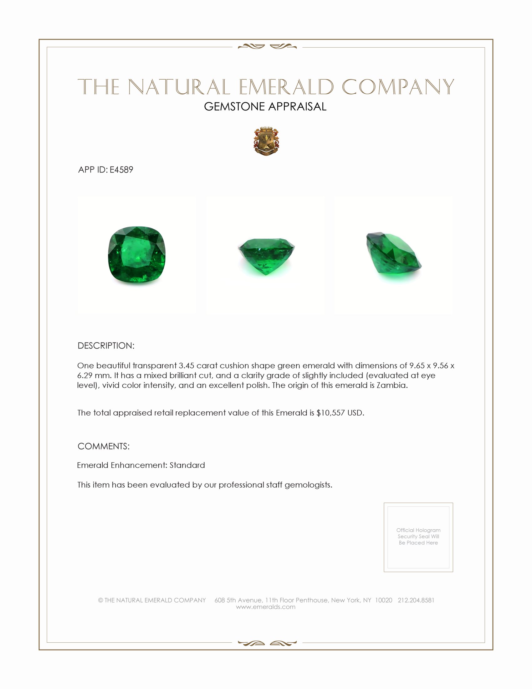 3.45 Ct. Emerald from Zambia