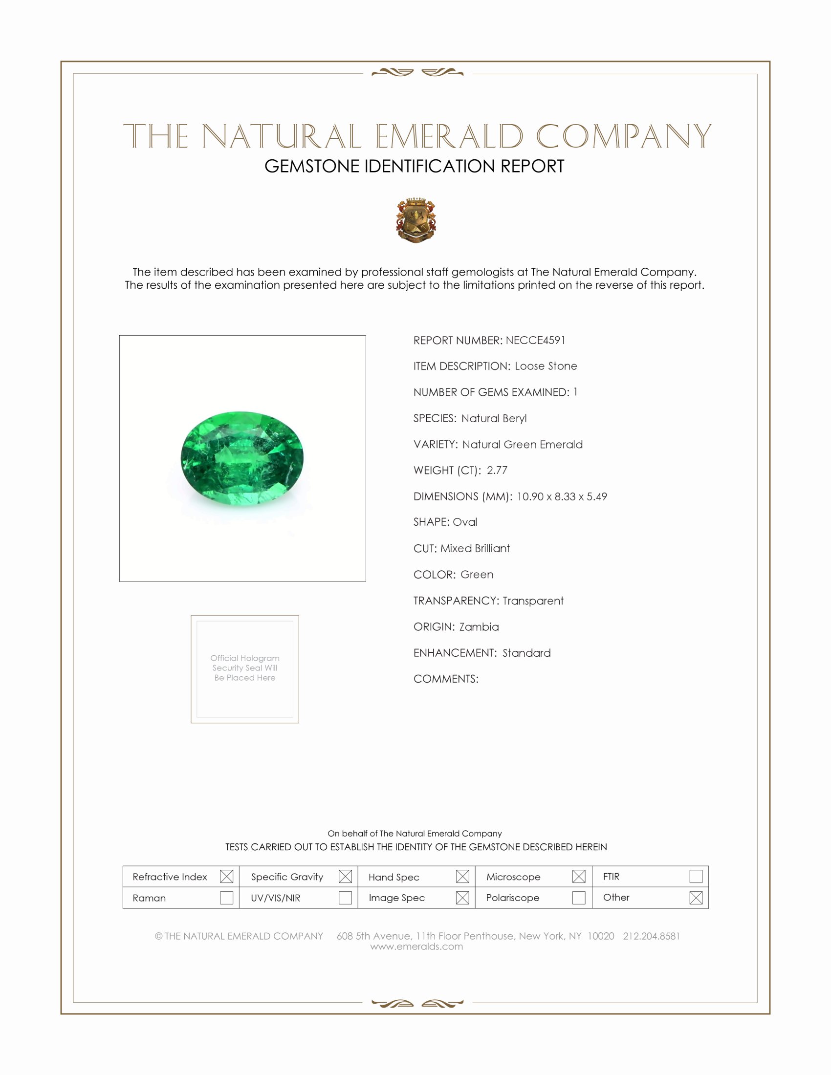 2.77 Ct. Emerald from Zambia