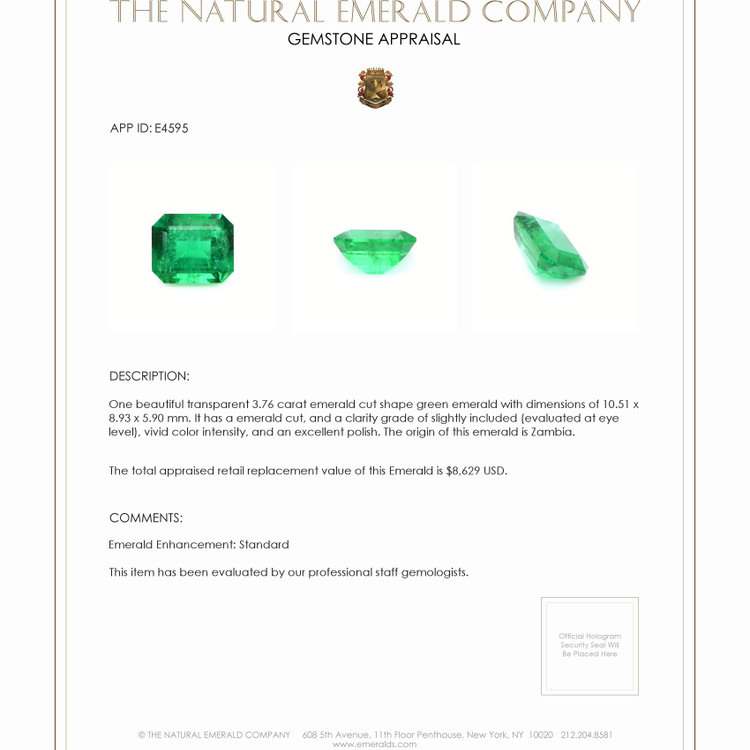 3.76 Ct. Emerald from Zambia