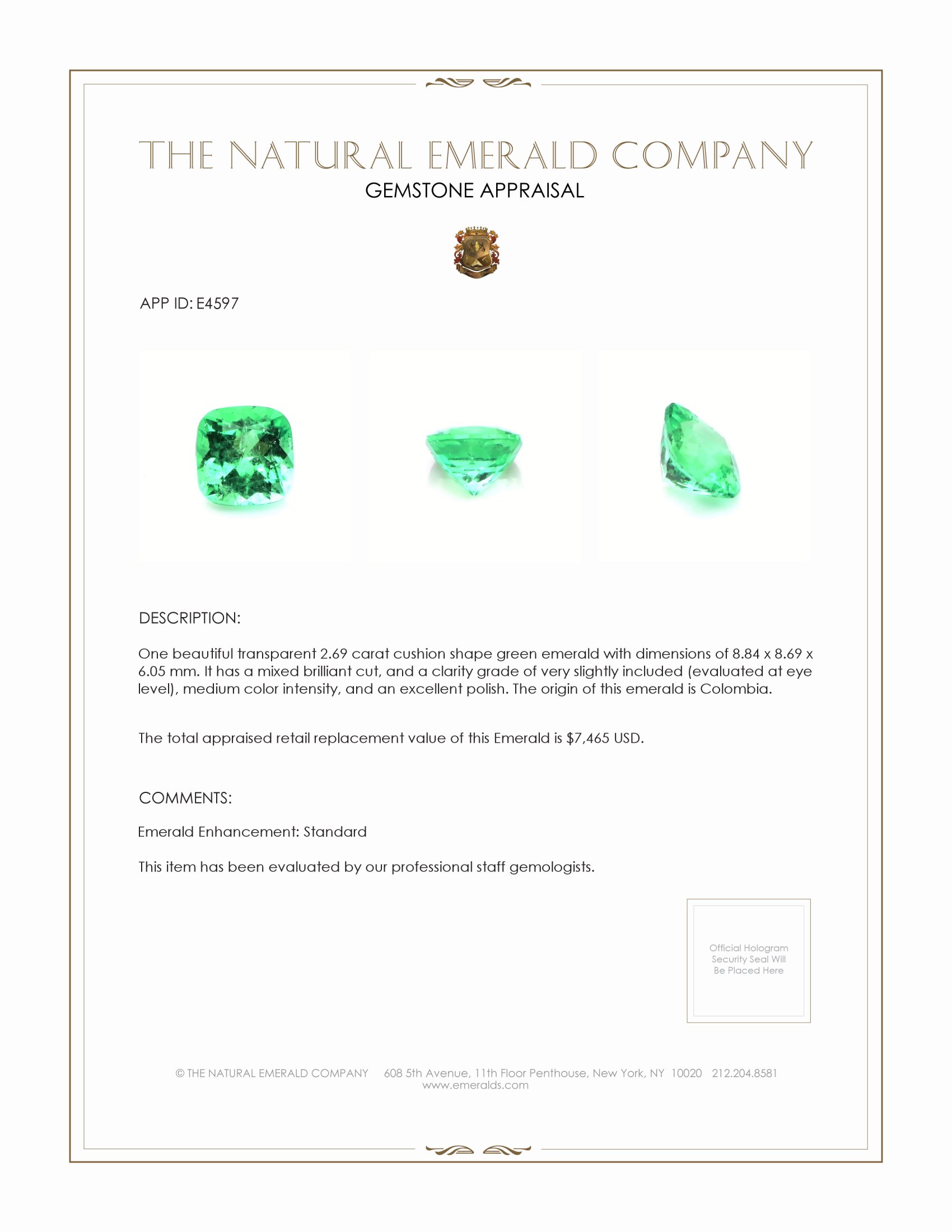 2.69 Ct. Emerald from Colombia