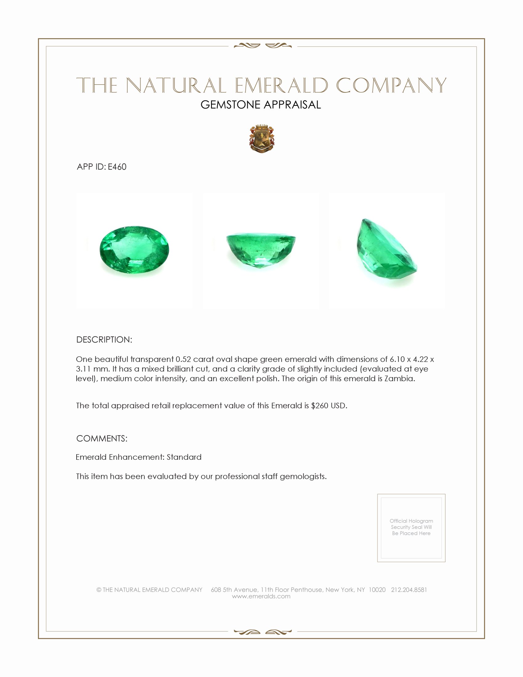 0.52 Ct. Emerald from Zambia