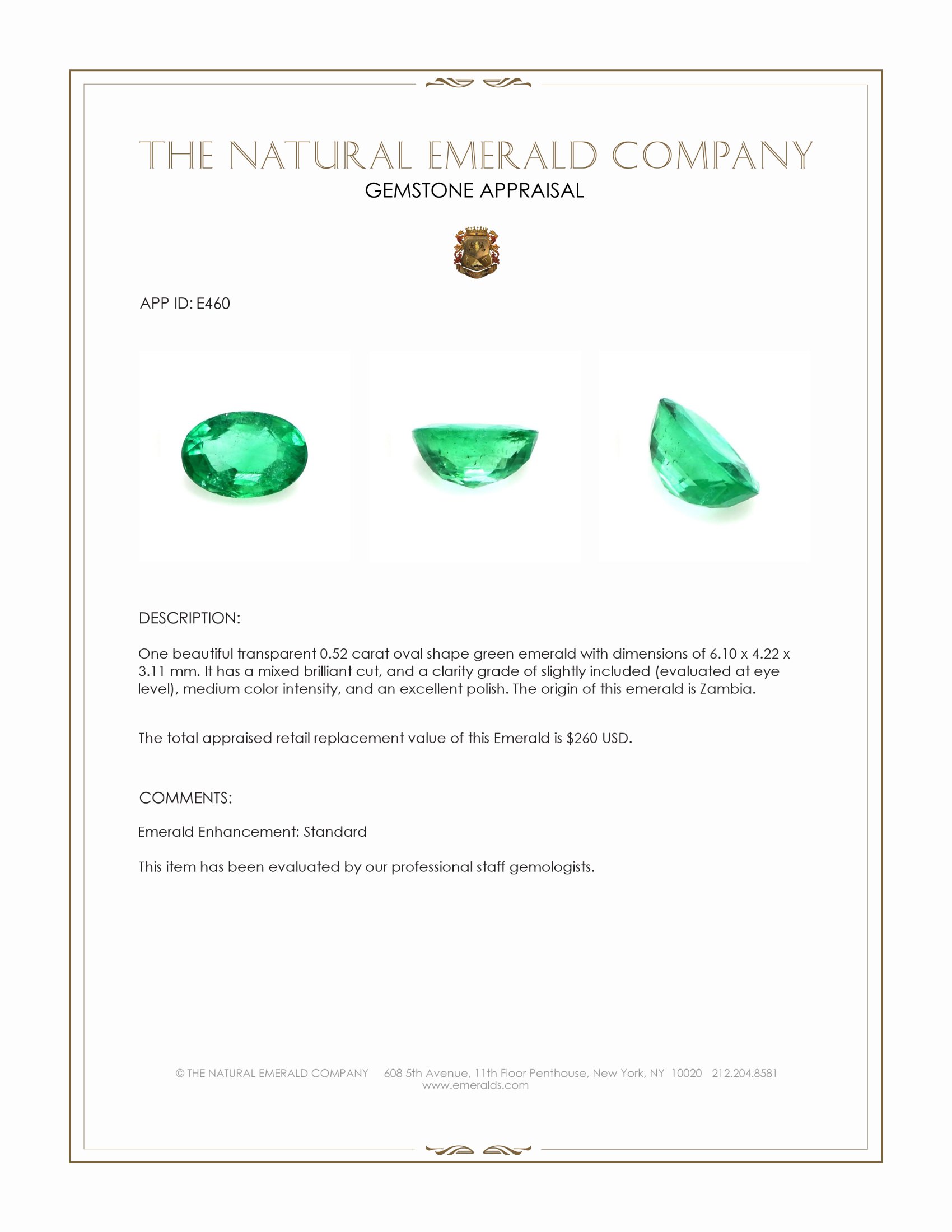 0.52 Ct. Emerald from Zambia