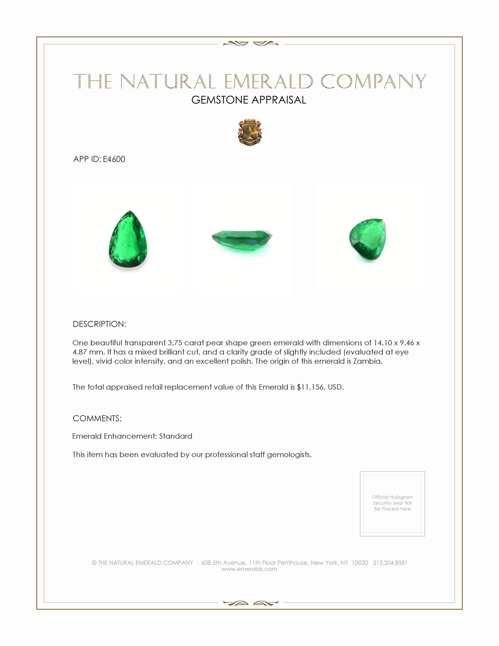 3.75 Ct. Emerald from Zambia