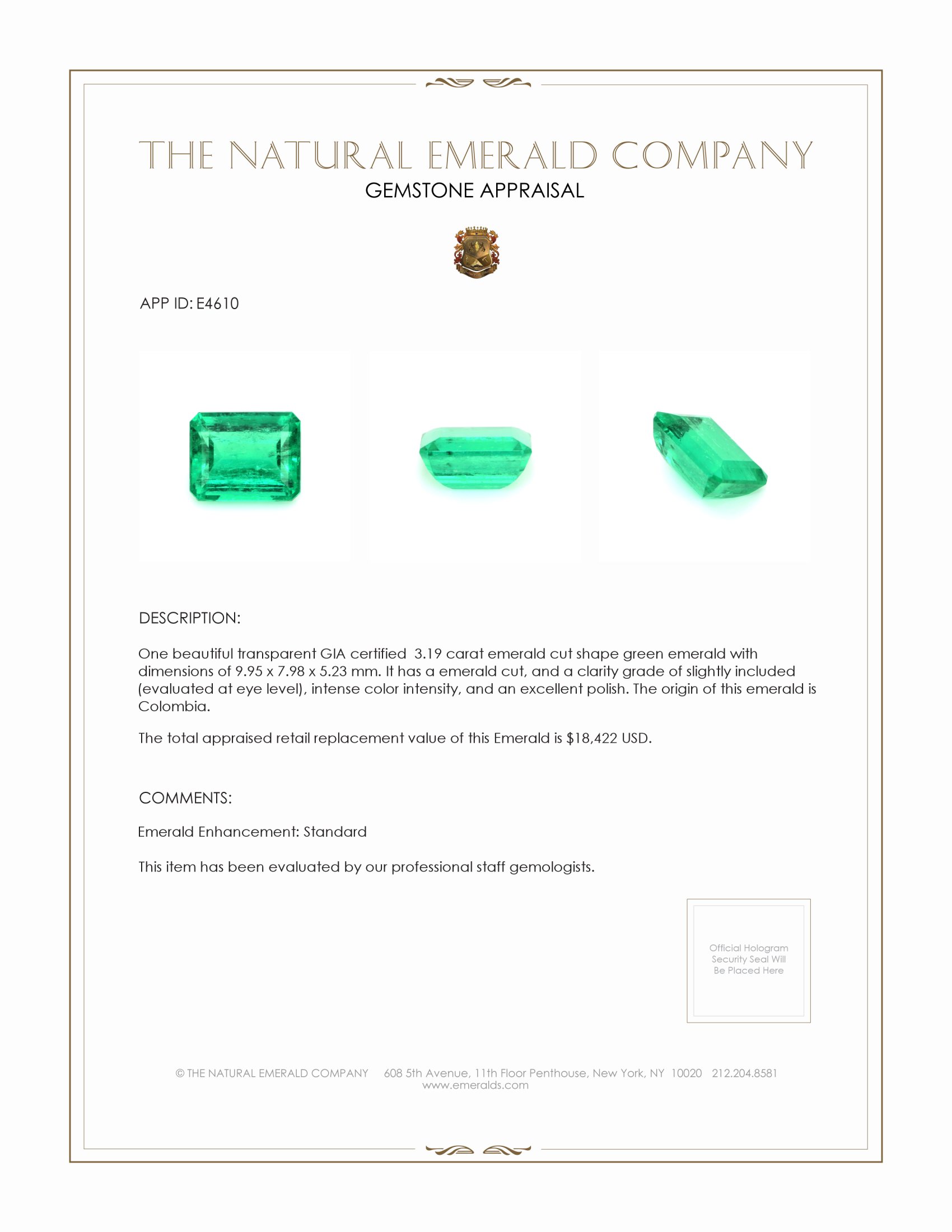3.19 Ct. Emerald from Colombia