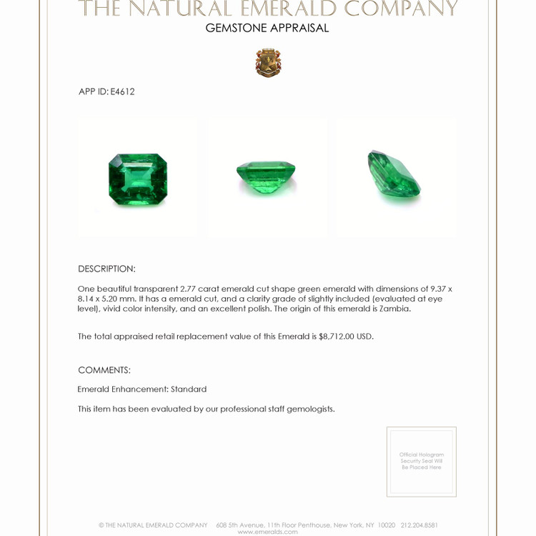 2.77 Ct. Emerald from Zambia
