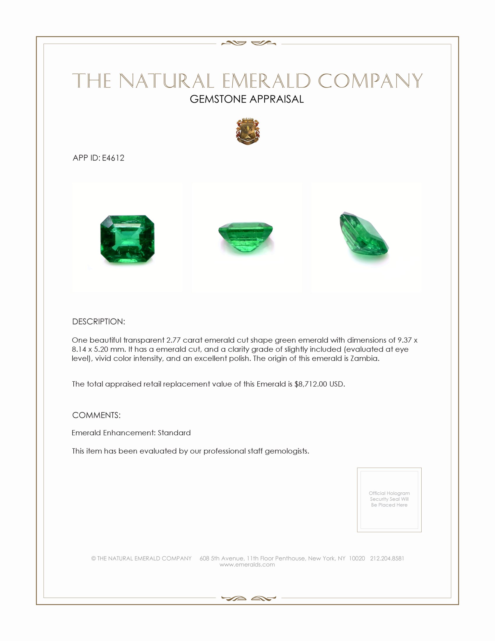 2.77 Ct. Emerald from Zambia