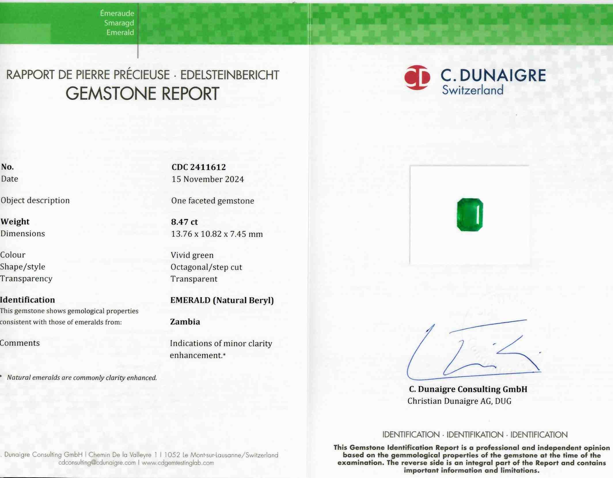 8.47 Ct. Emerald from Zambia