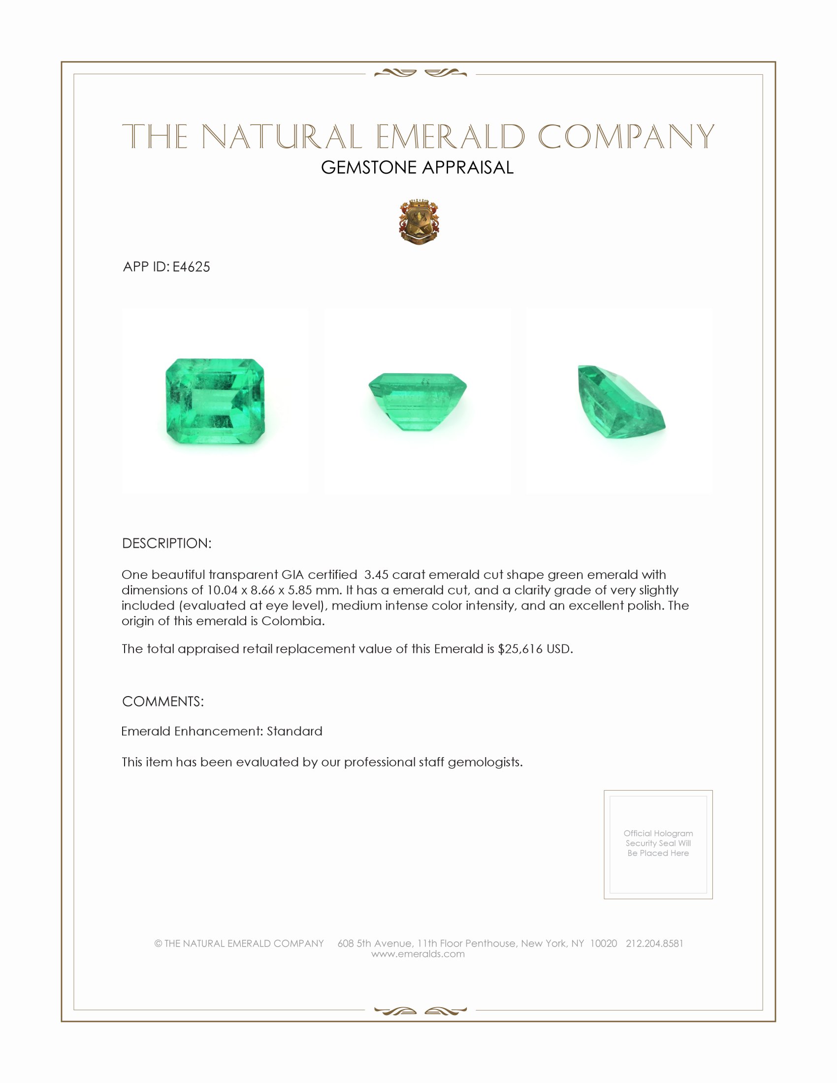 3.45 Ct. Emerald from Colombia