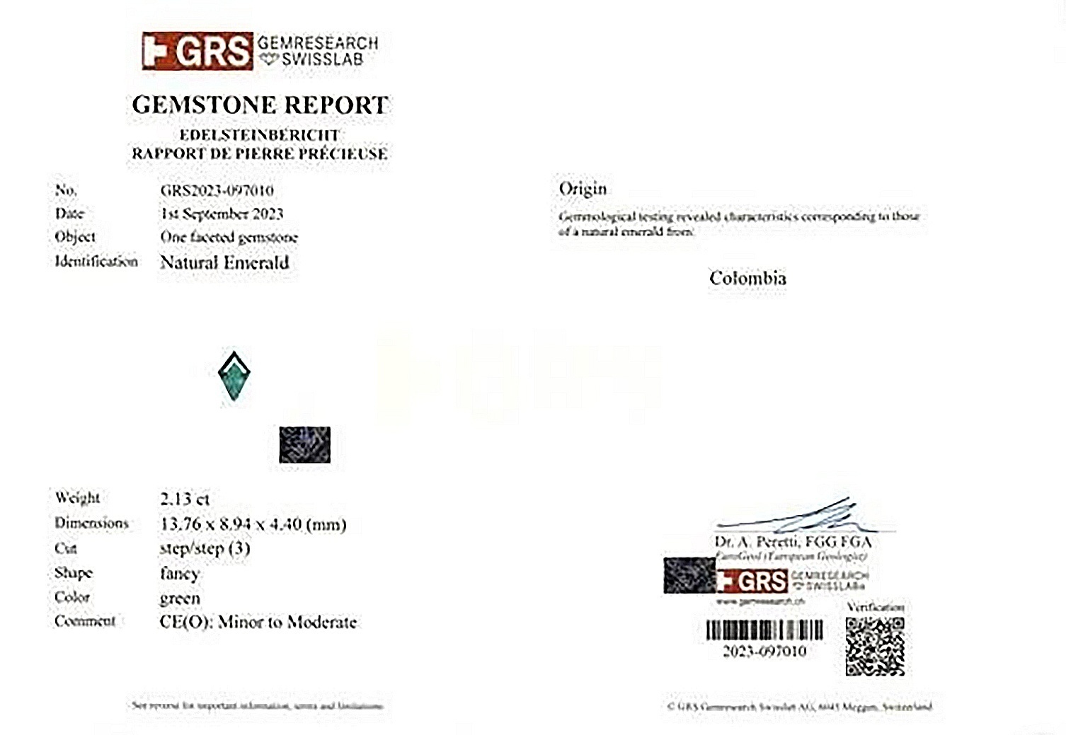2.13 Ct. Emerald from Colombia