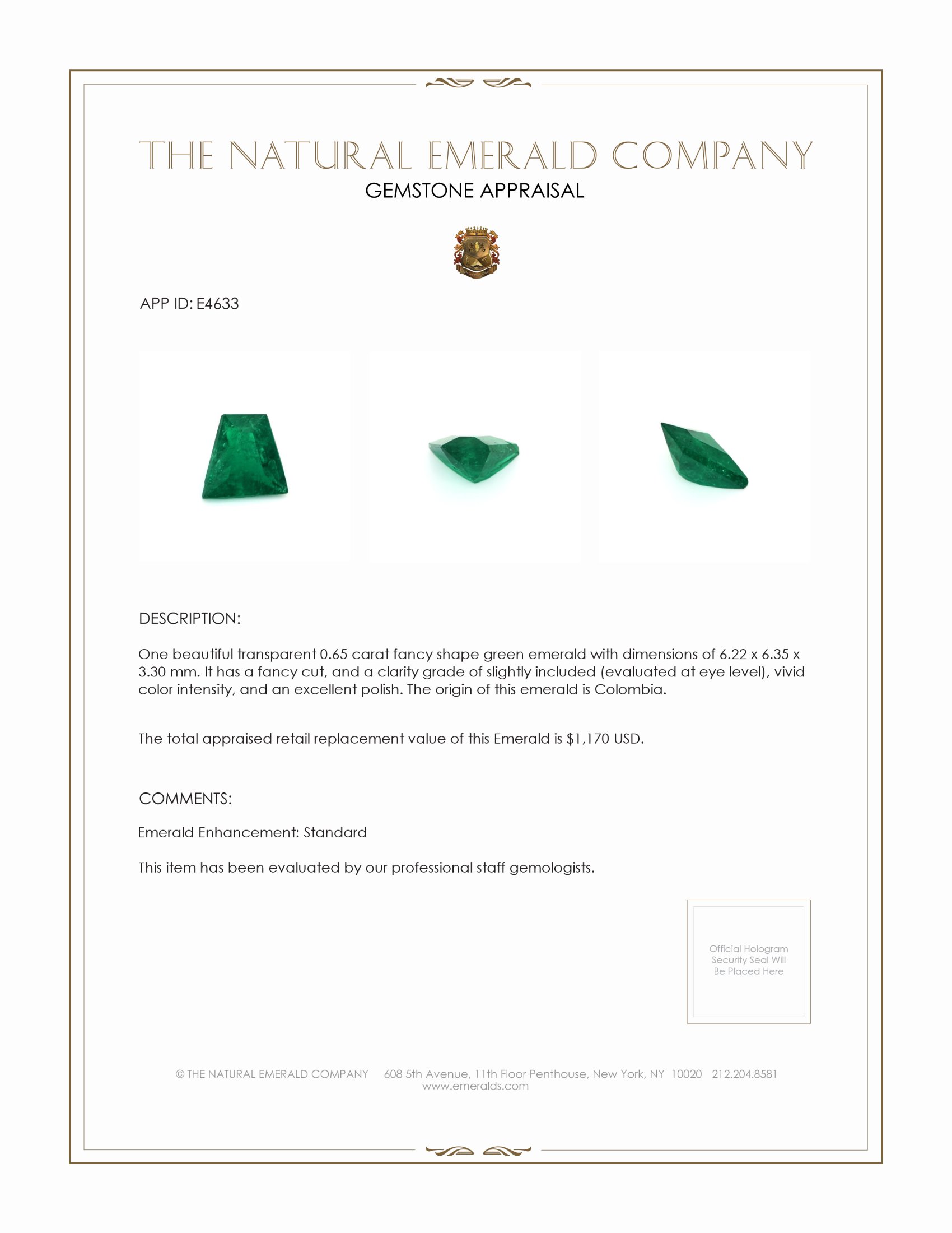 0.65 Ct. Emerald from Colombia