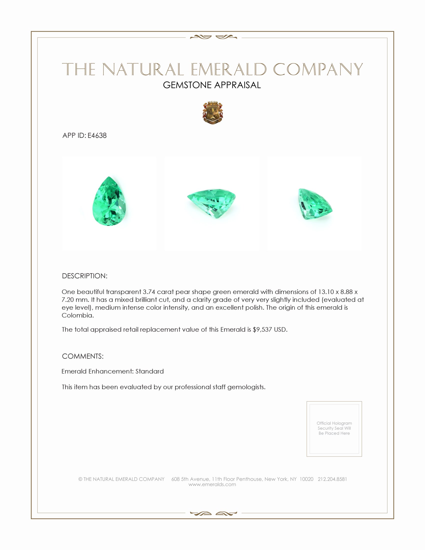 3.74 Ct. Emerald from Colombia