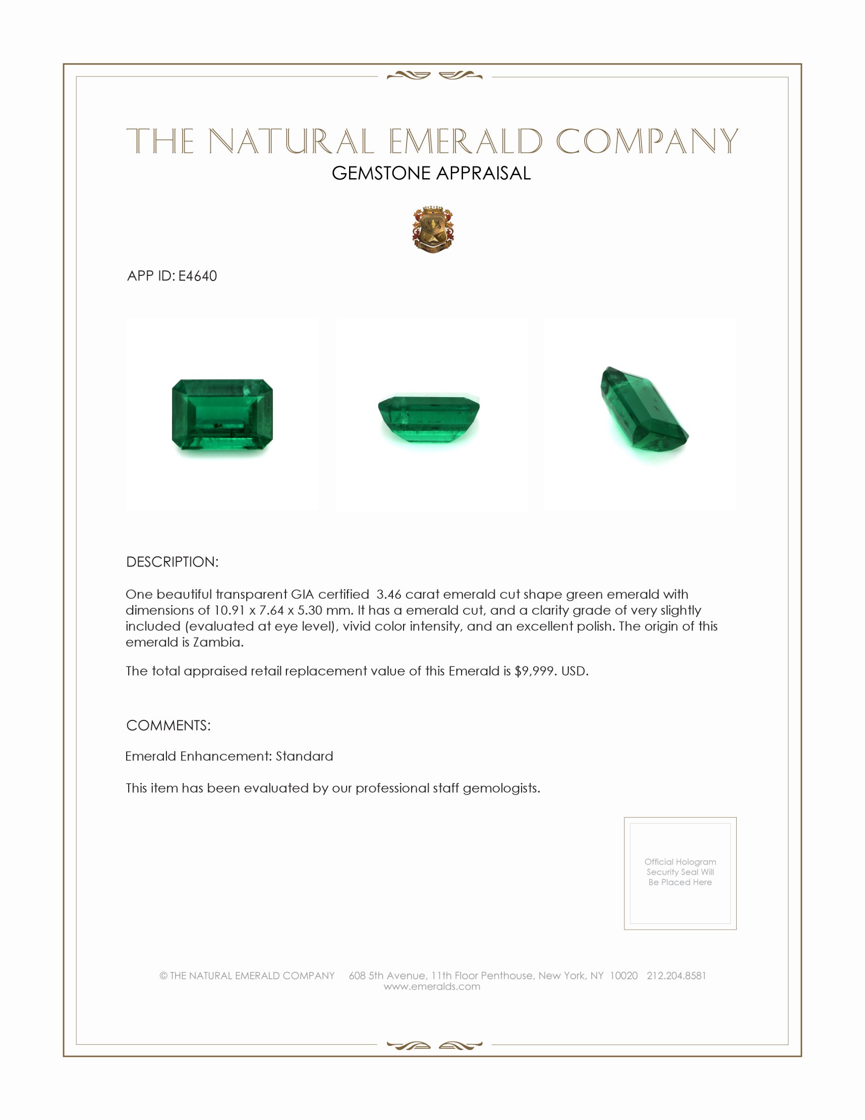 3.46 Ct. Emerald from Zambia