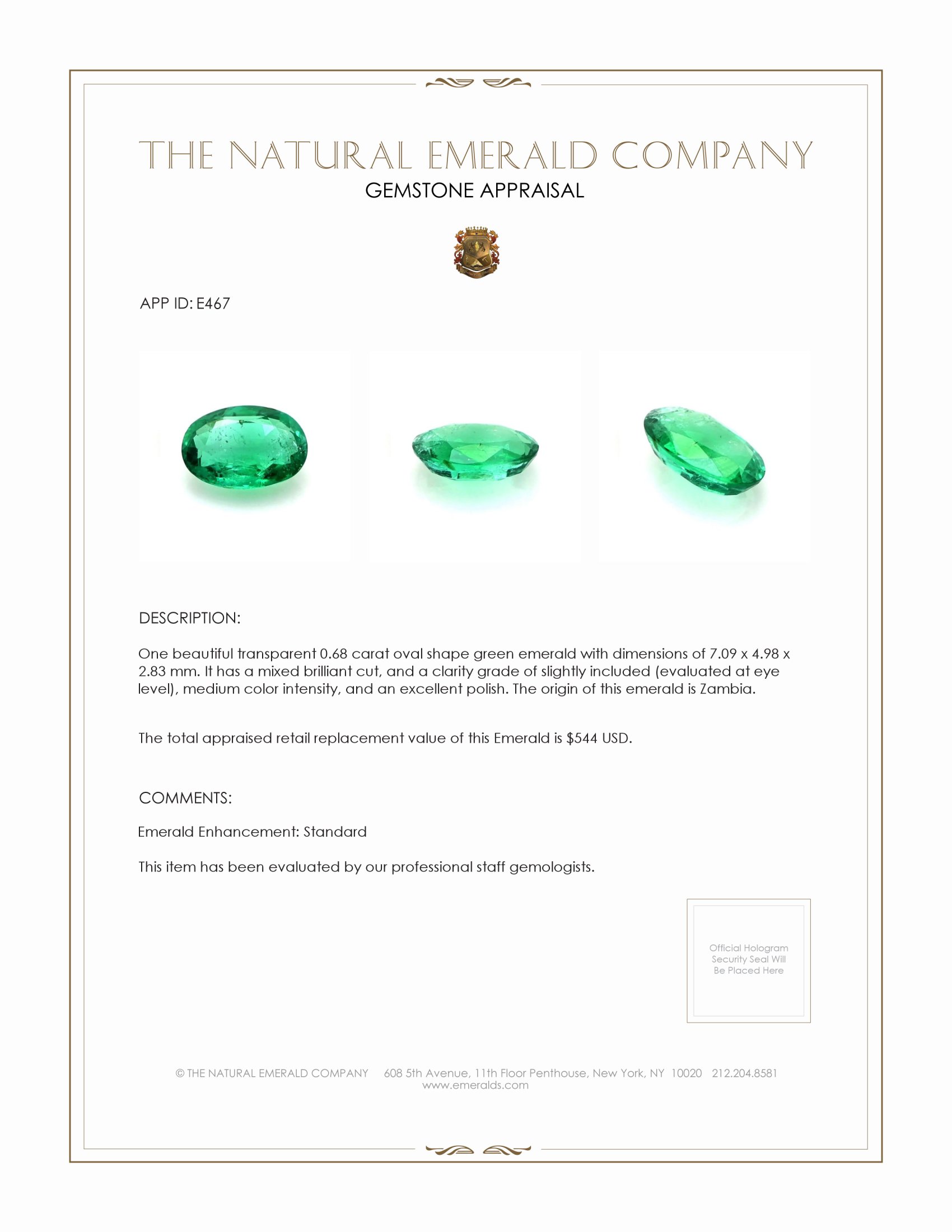 0.68 Ct. Emerald from Zambia
