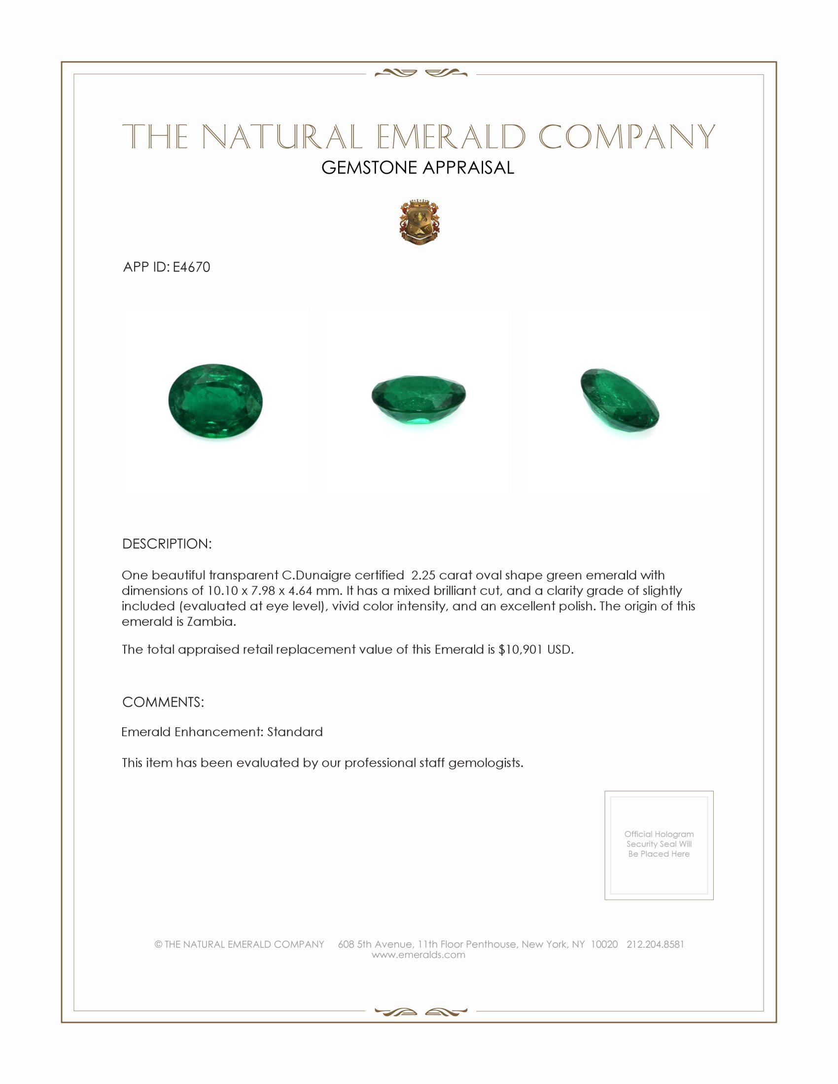 2.25 Ct. Emerald from Zambia