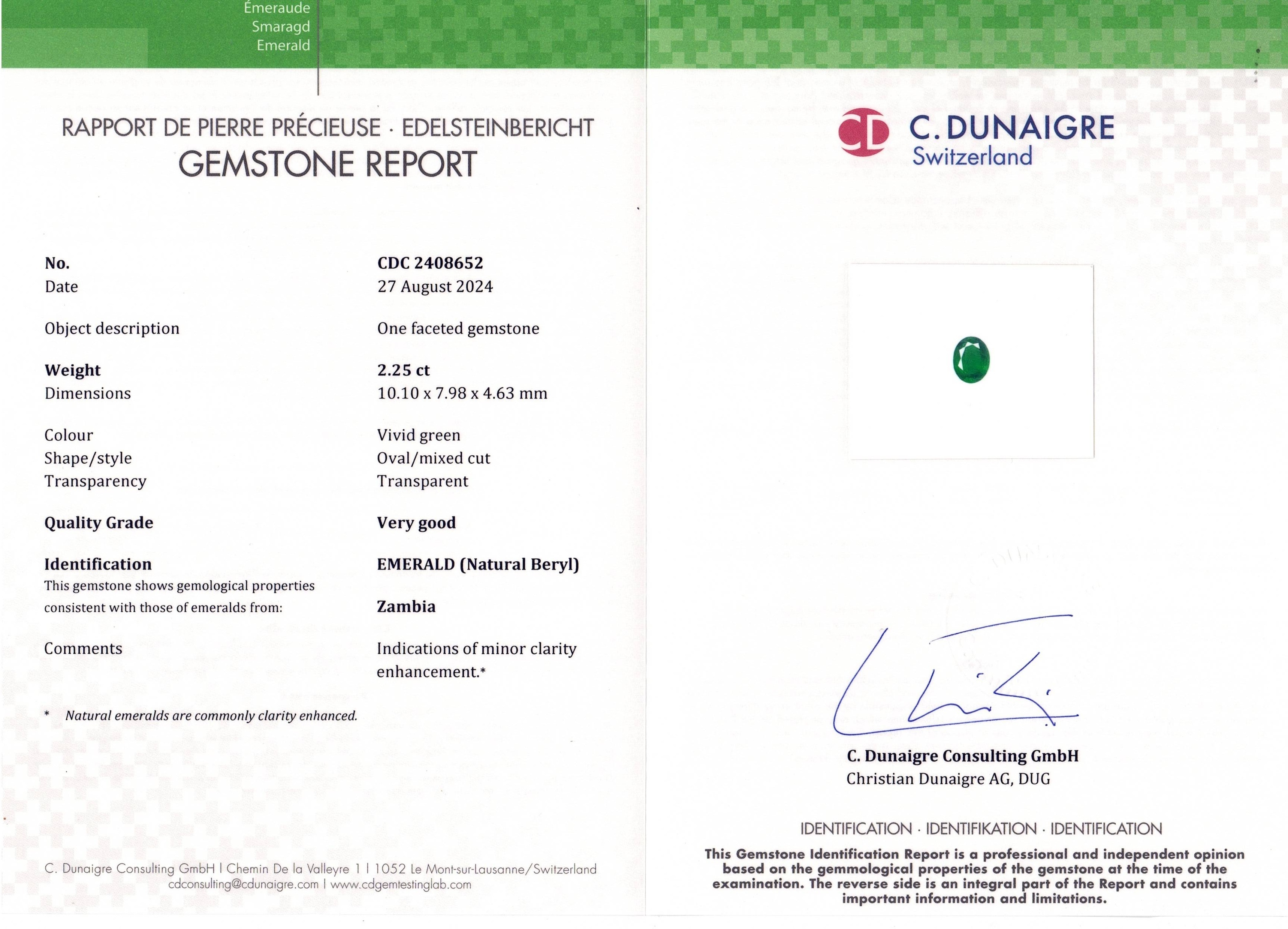 2.25 Ct. Emerald from Zambia