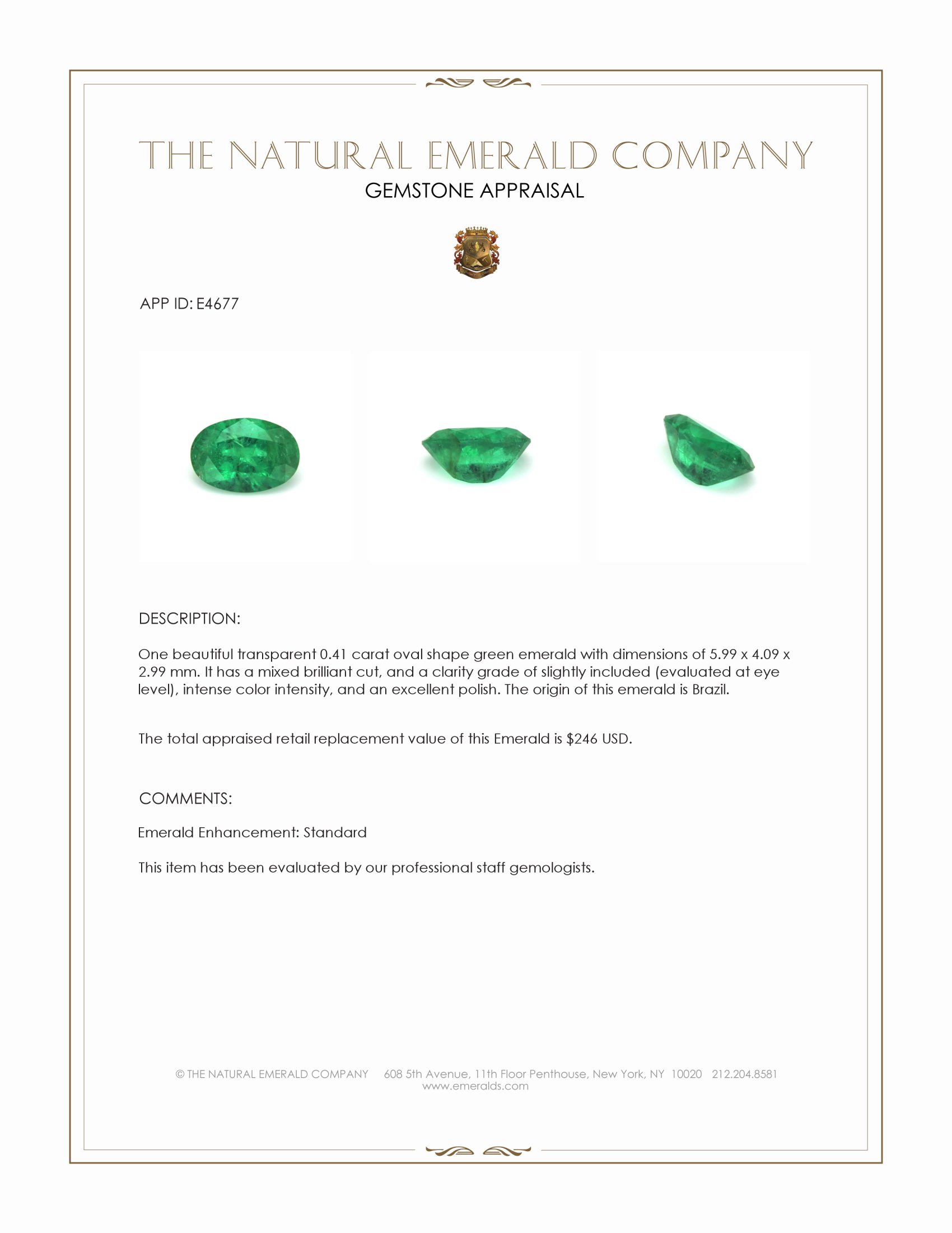 0.41 Ct. Emerald from Brazil