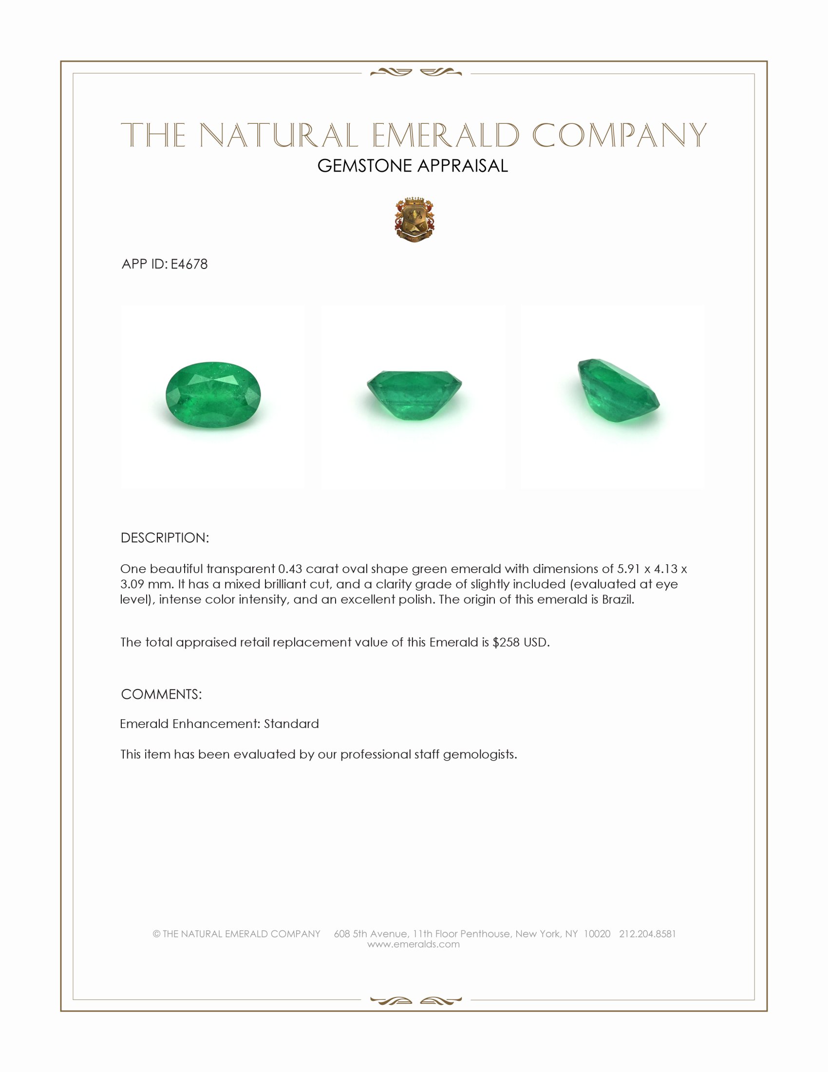 0.43 Ct. Emerald from Brazil