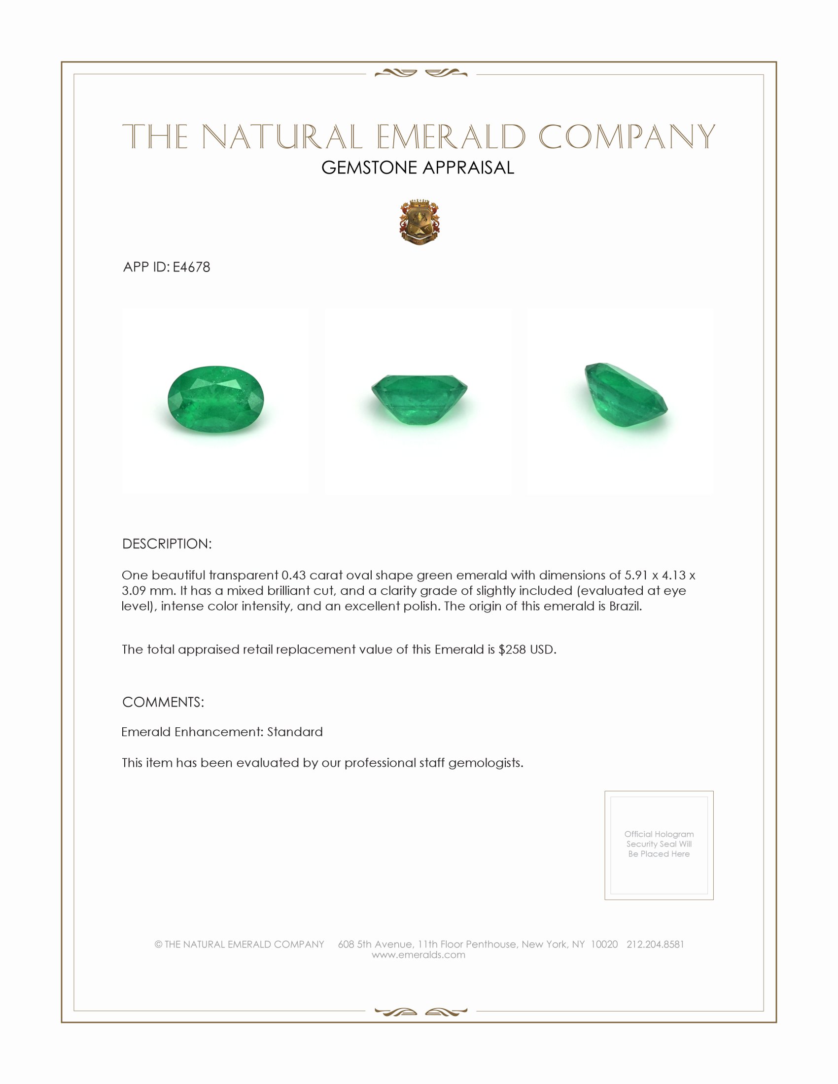 0.43 Ct. Emerald from Brazil