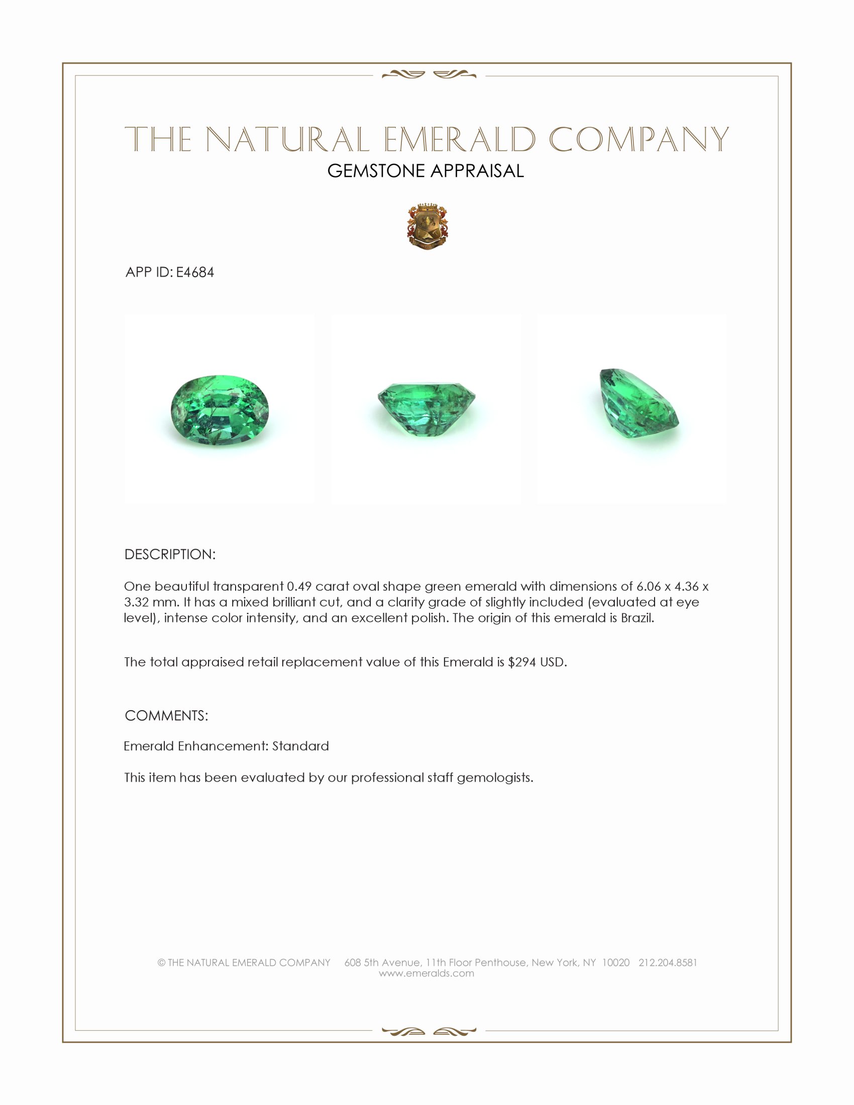 0.49 Ct. Emerald from Brazil