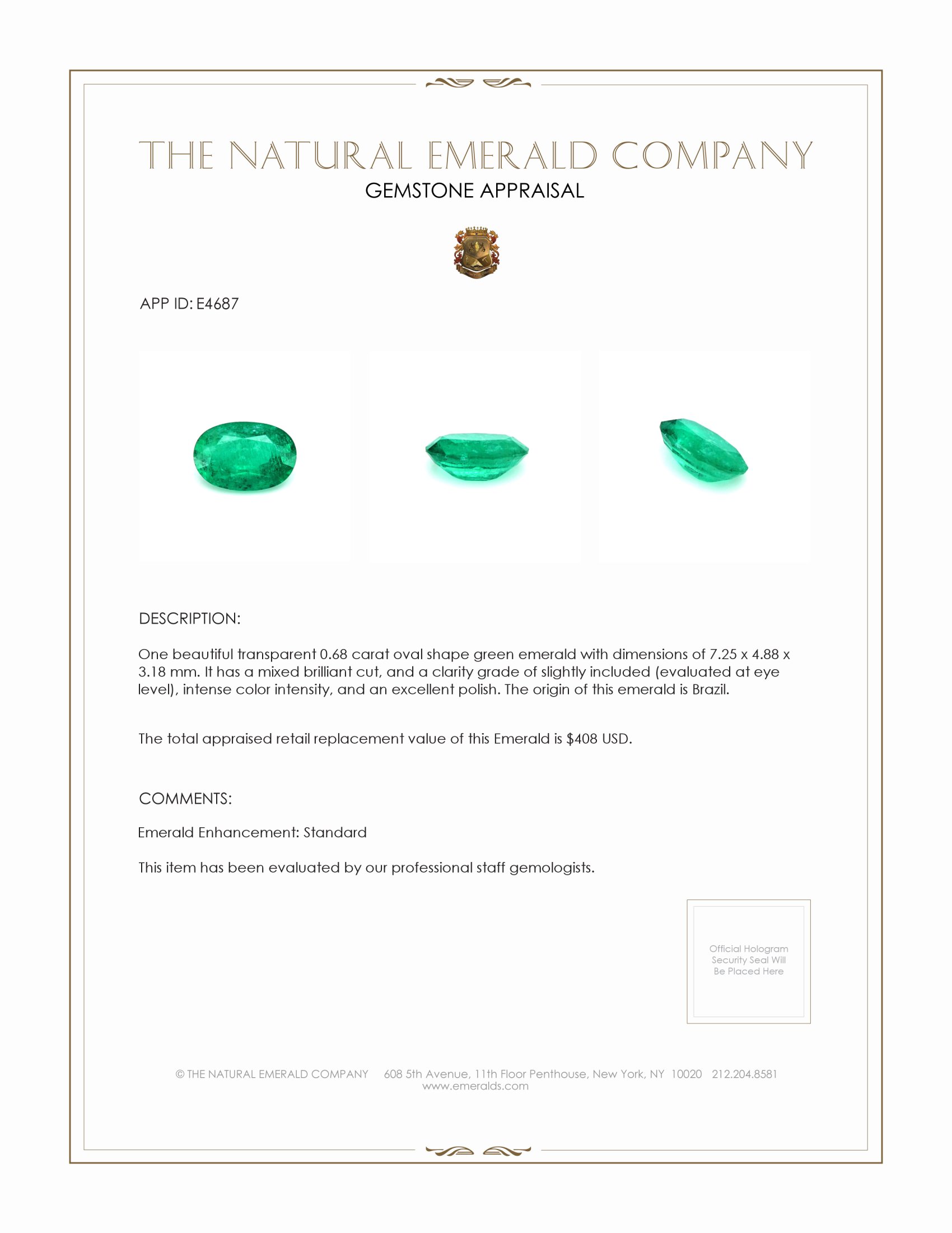0.68 Ct. Emerald from Brazil