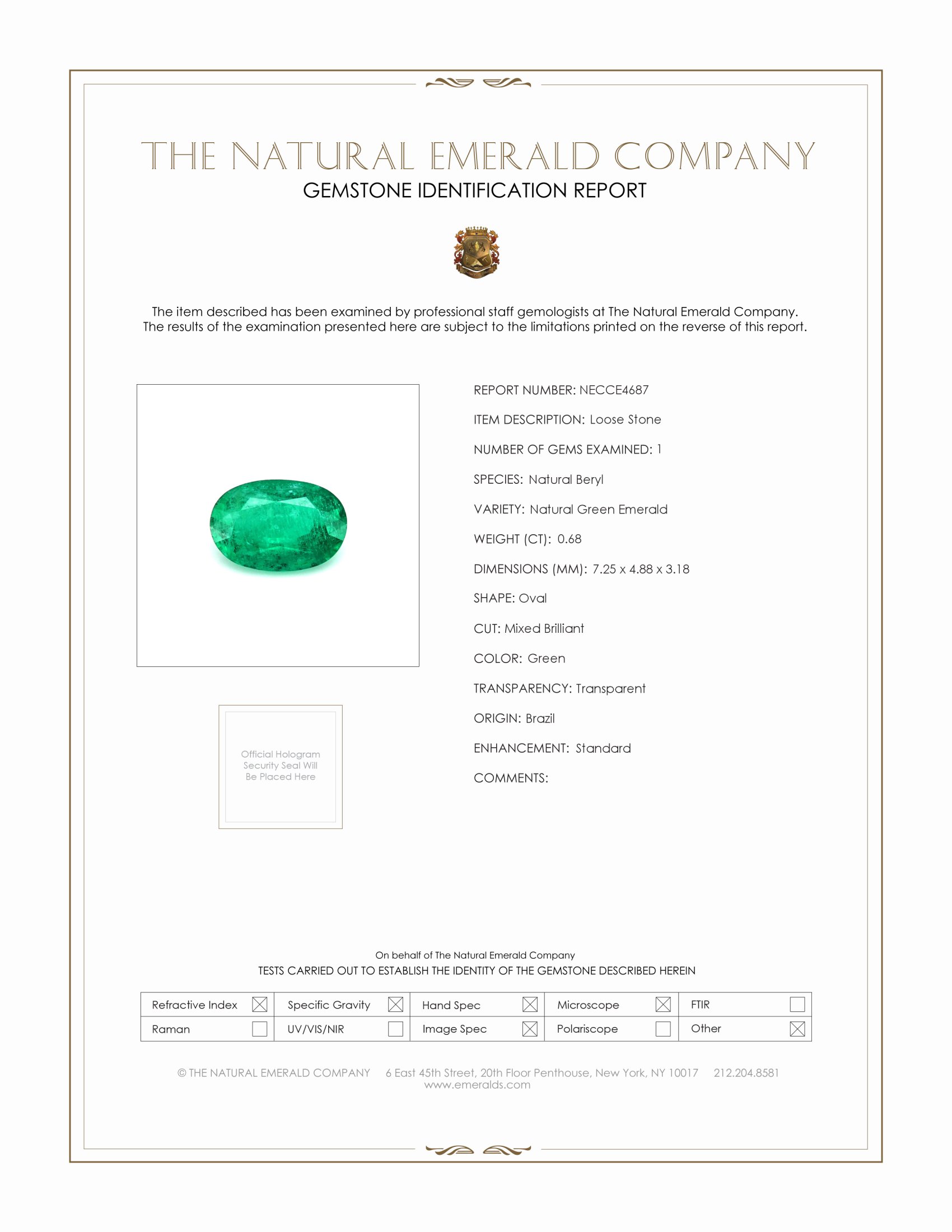 0.68 Ct. Emerald from Brazil