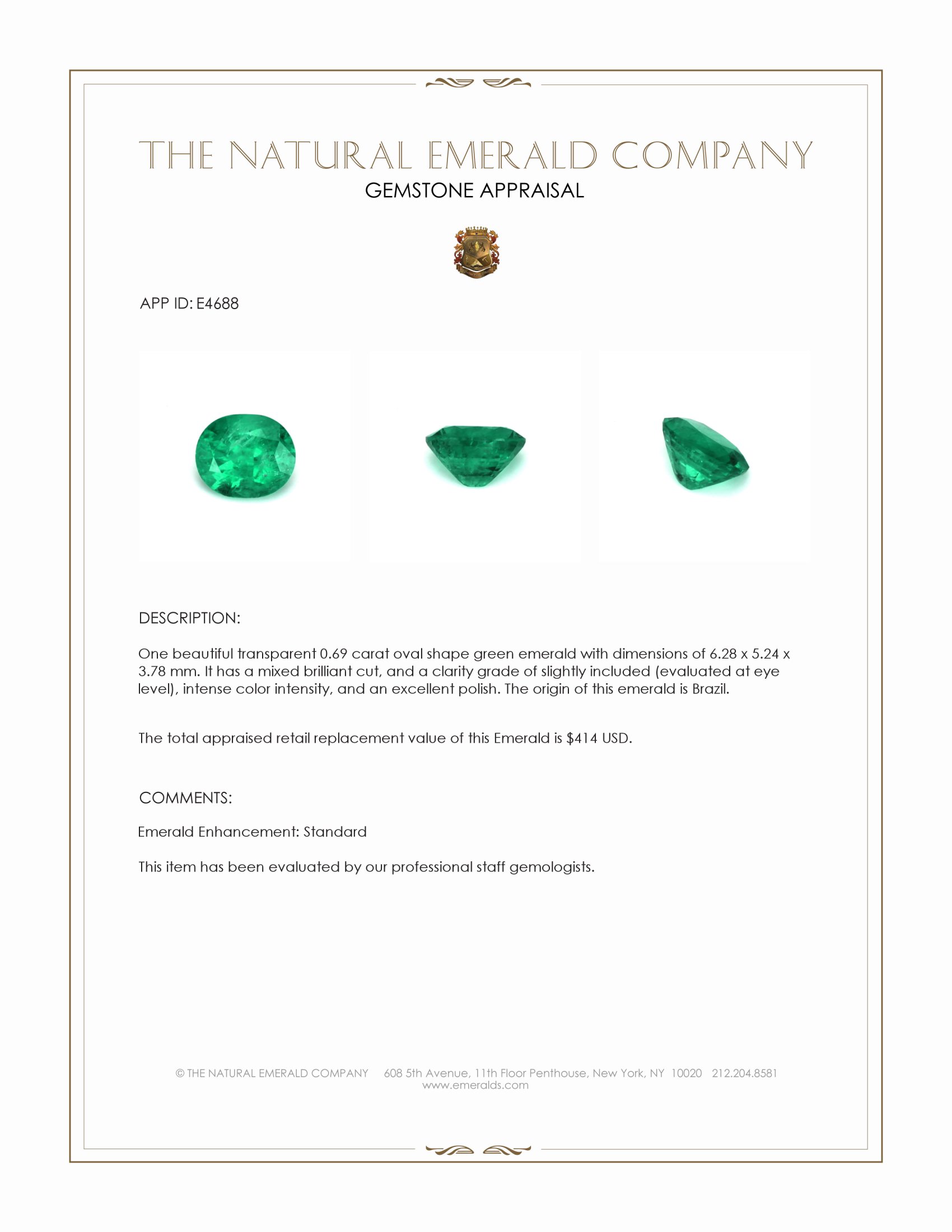 0.69 Ct. Emerald from Brazil