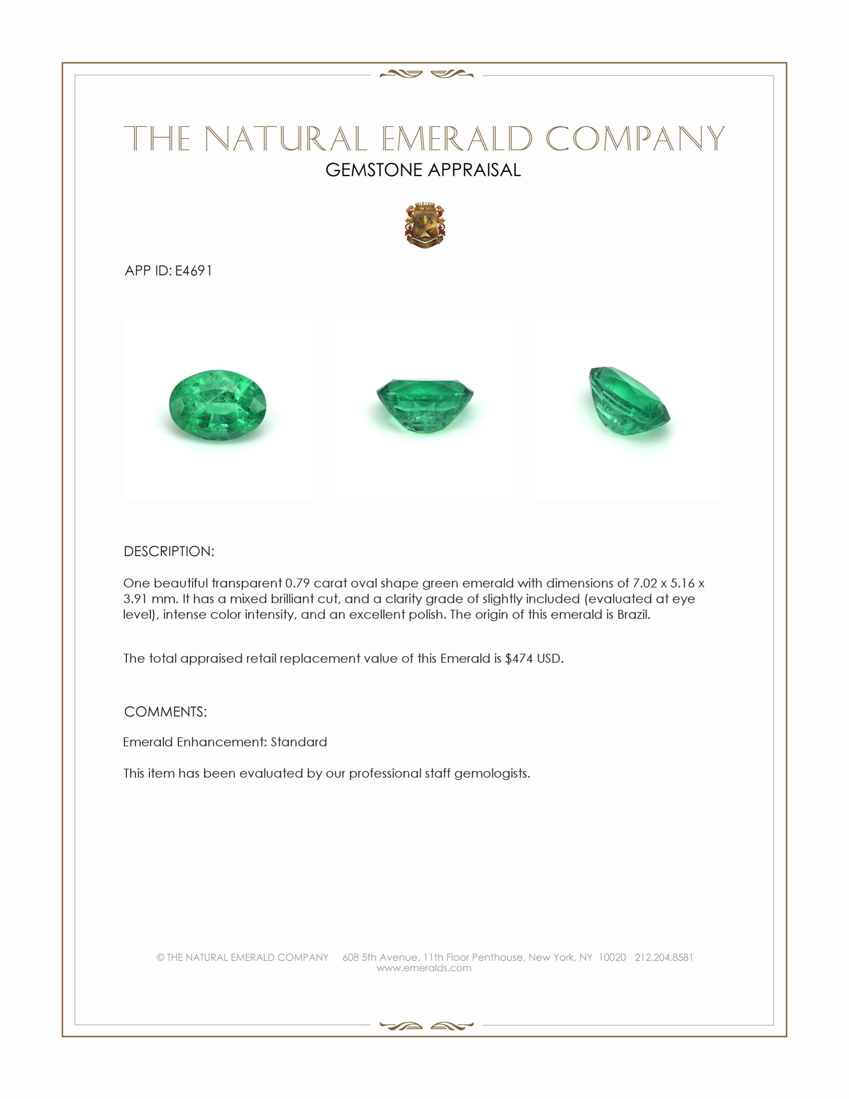 0.79 Ct. Emerald from Brazil