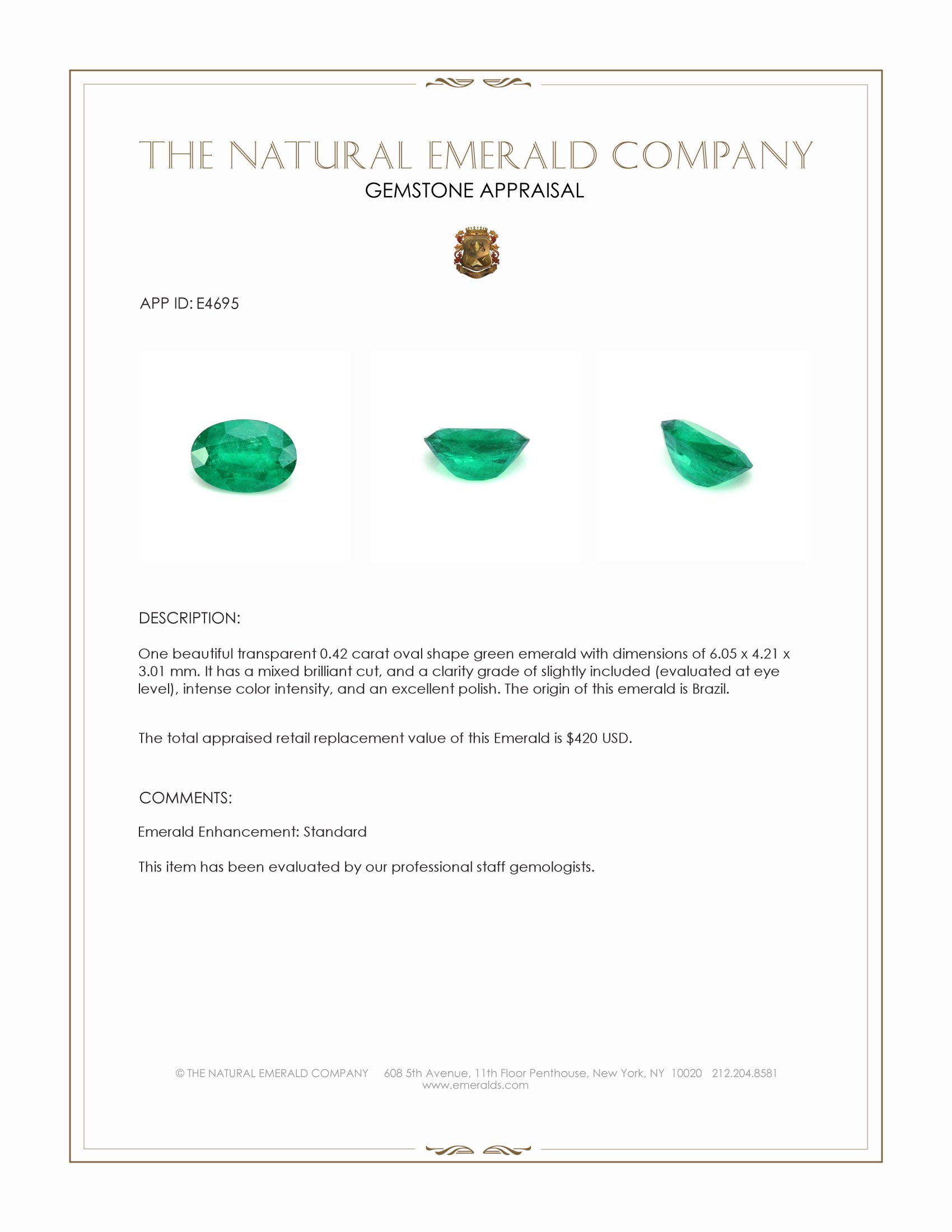 0.42 Ct. Emerald from Brazil