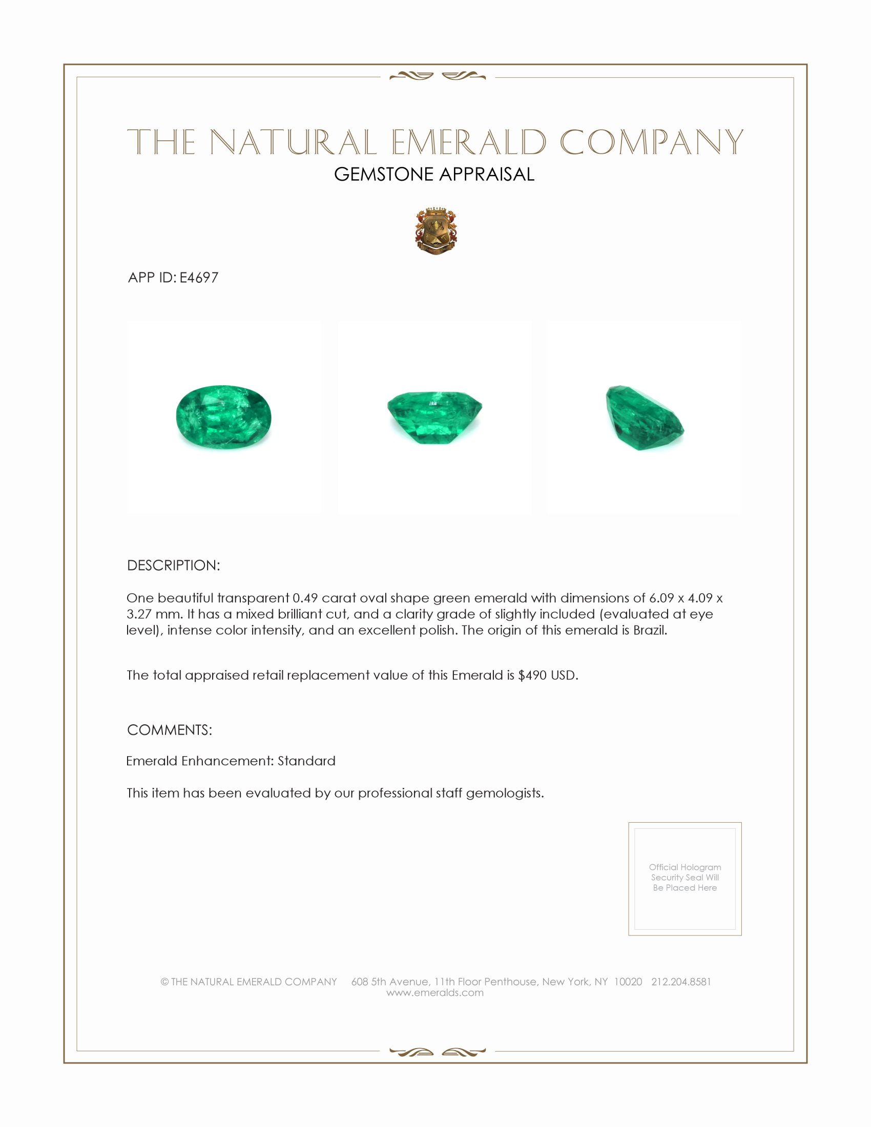0.49 Ct. Emerald from Brazil