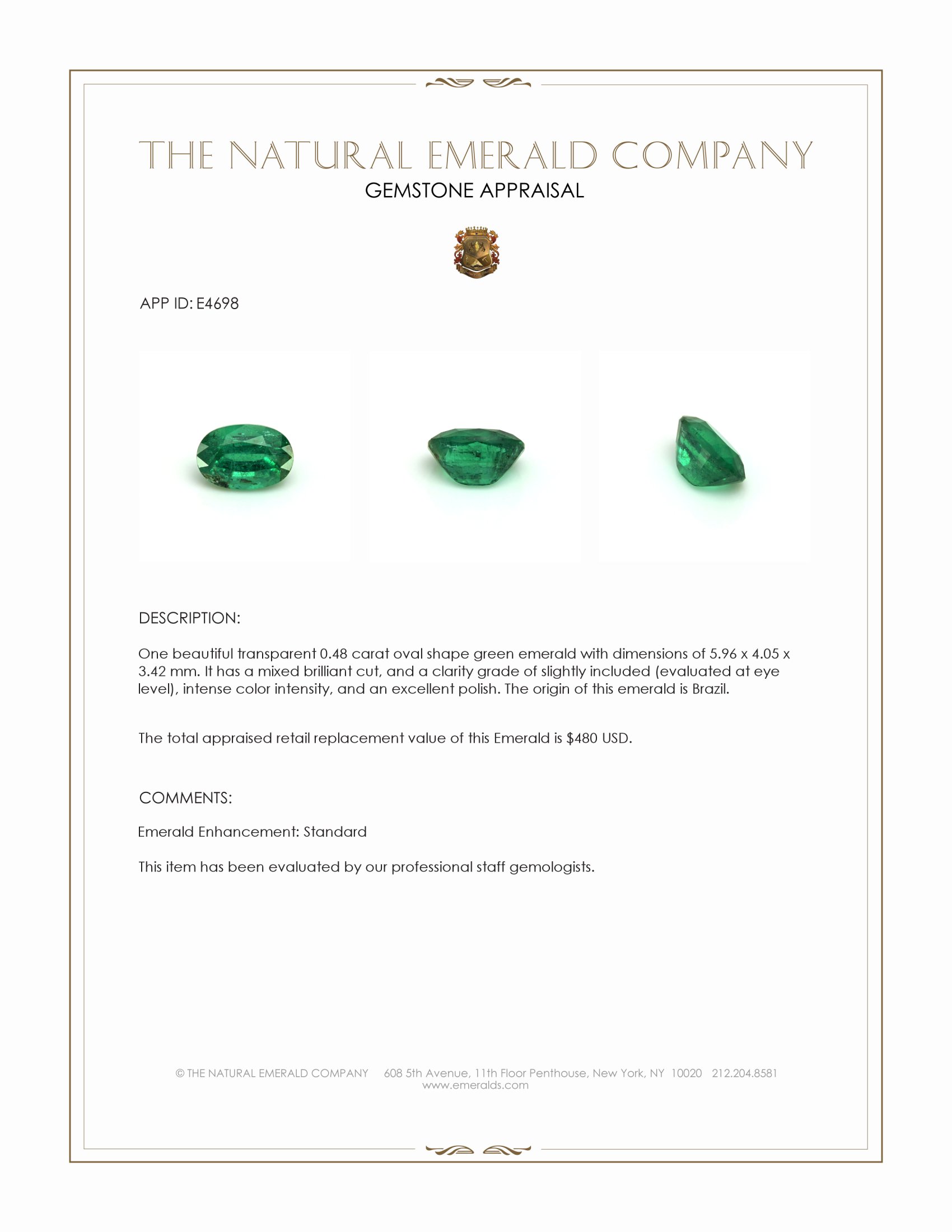 0.48 Ct. Emerald from Brazil