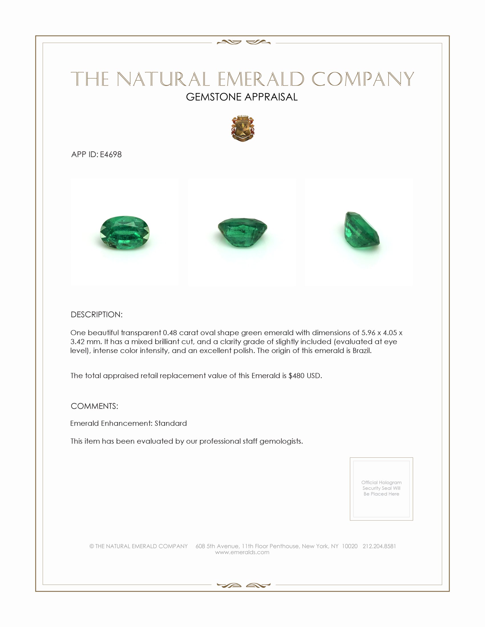 0.48 Ct. Emerald from Brazil