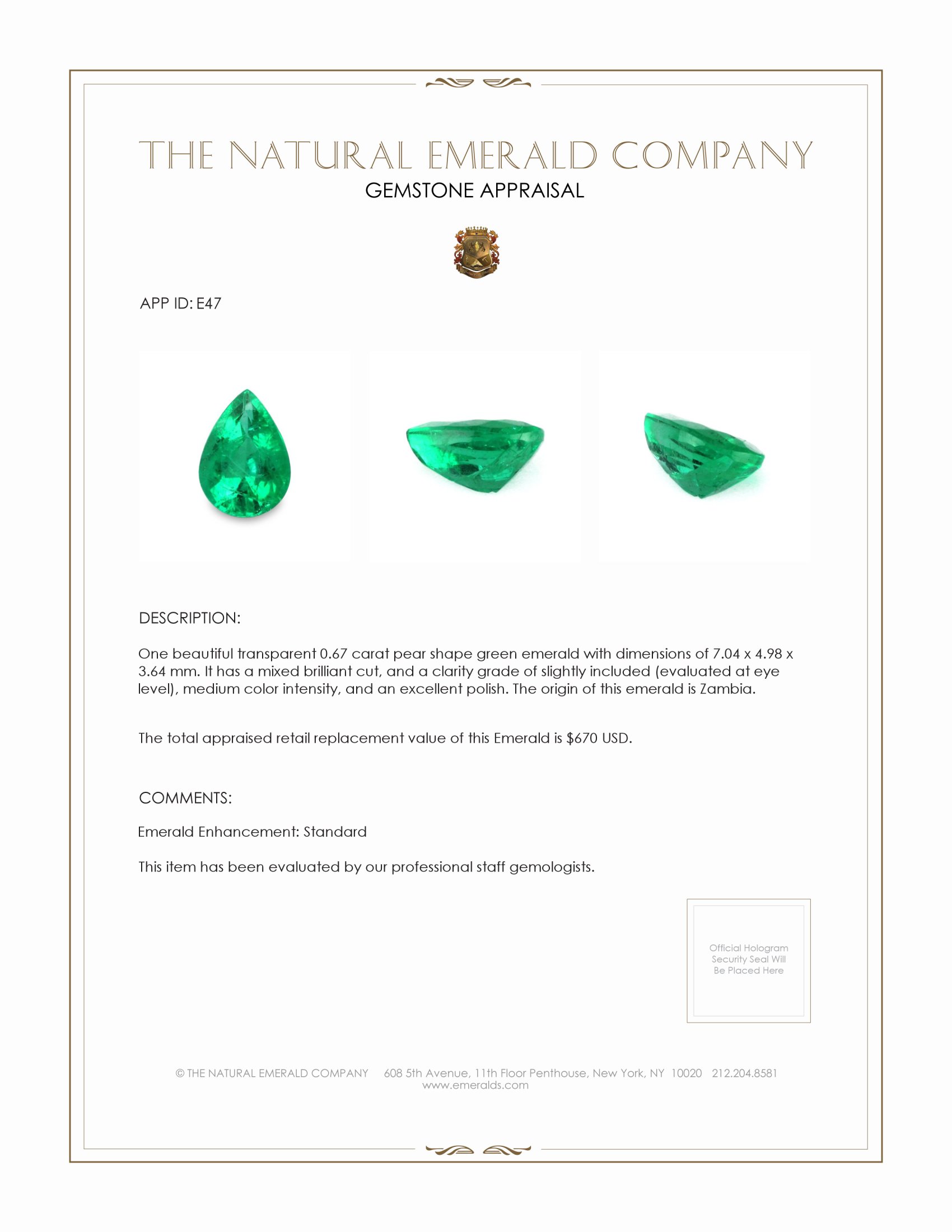 0.67 Ct. Emerald from Zambia