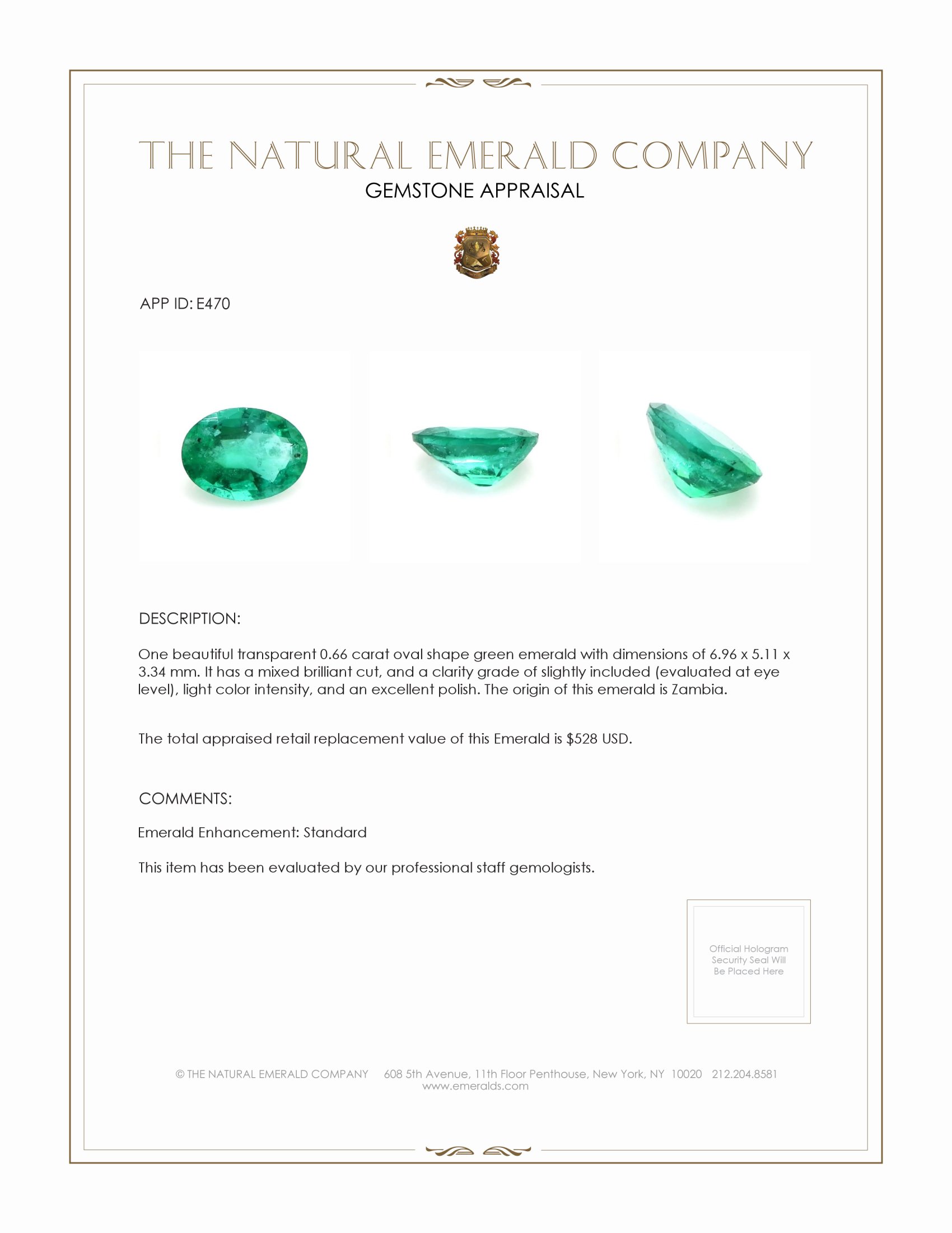0.66 Ct. Emerald from Zambia