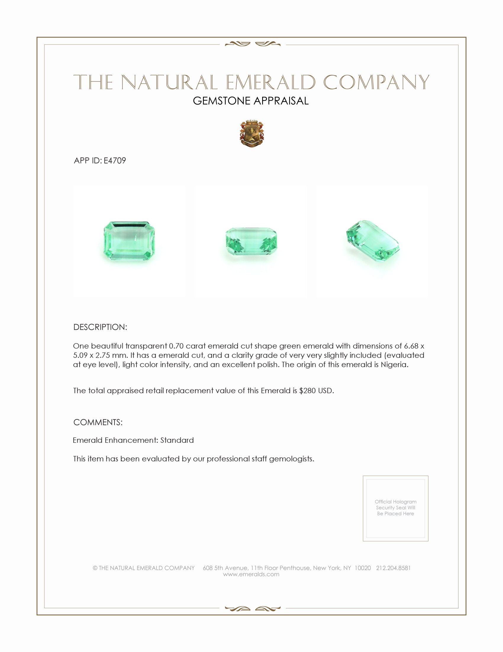 0.70 Ct. Emerald from Nigeria