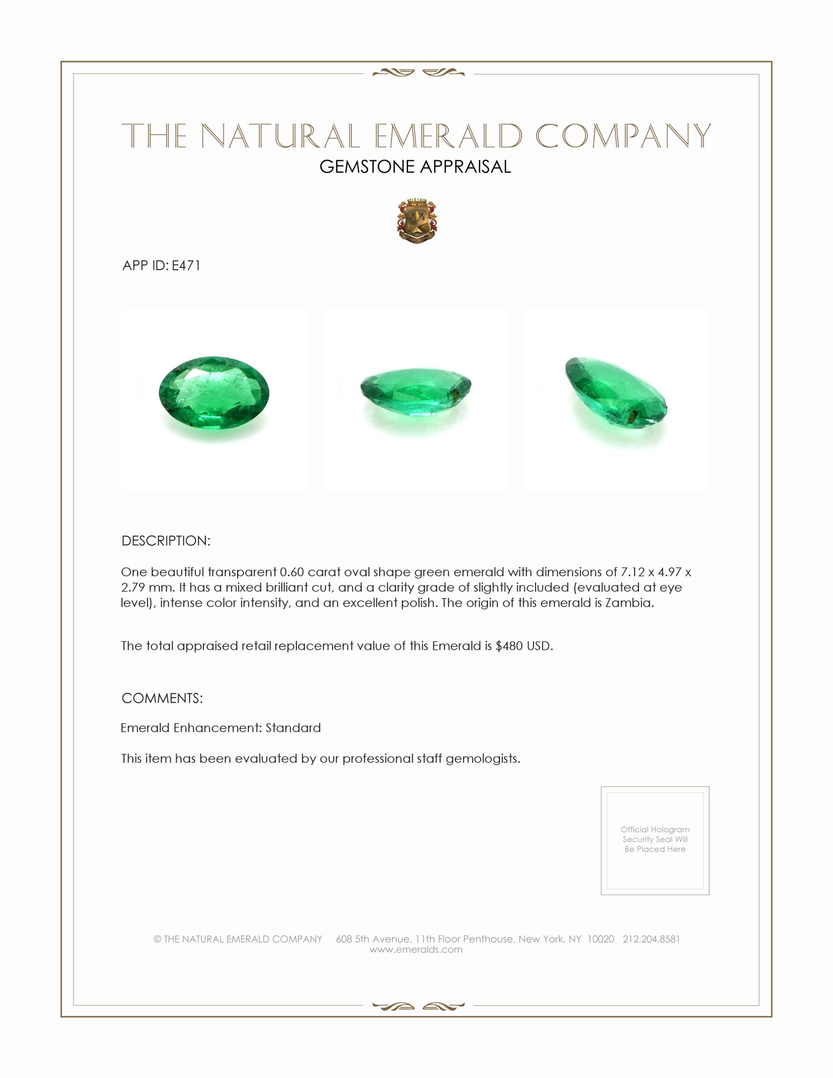 0.60 Ct. Emerald from Zambia