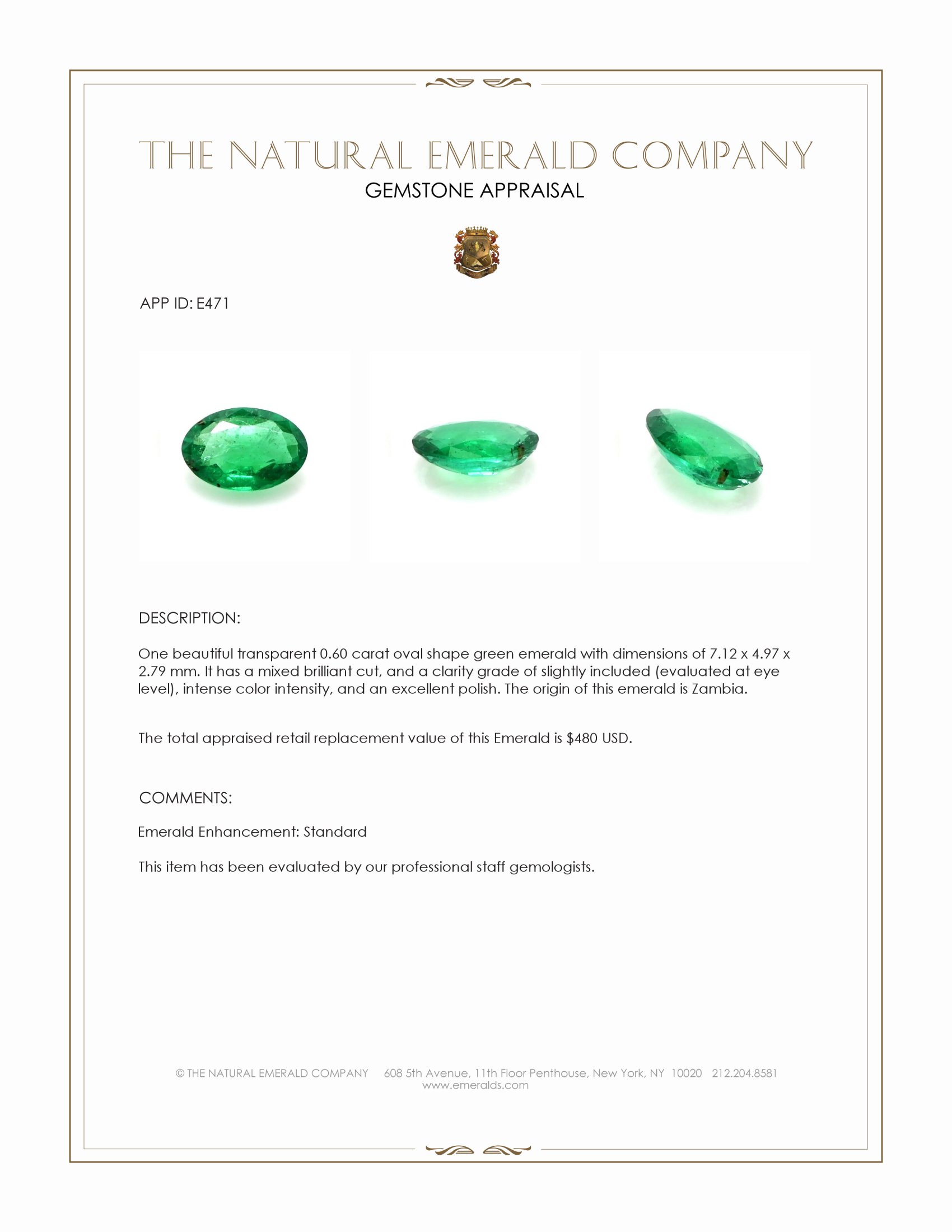 0.60 Ct. Emerald from Zambia