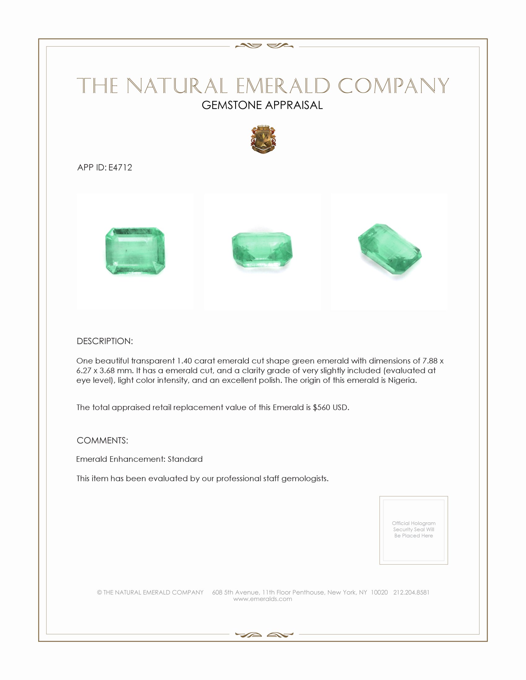 1.40 Ct. Emerald from Nigeria